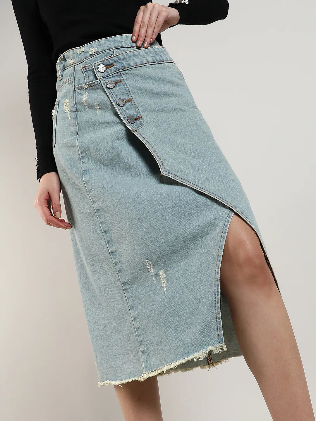 Asymmetrical Midi Denim Skirt