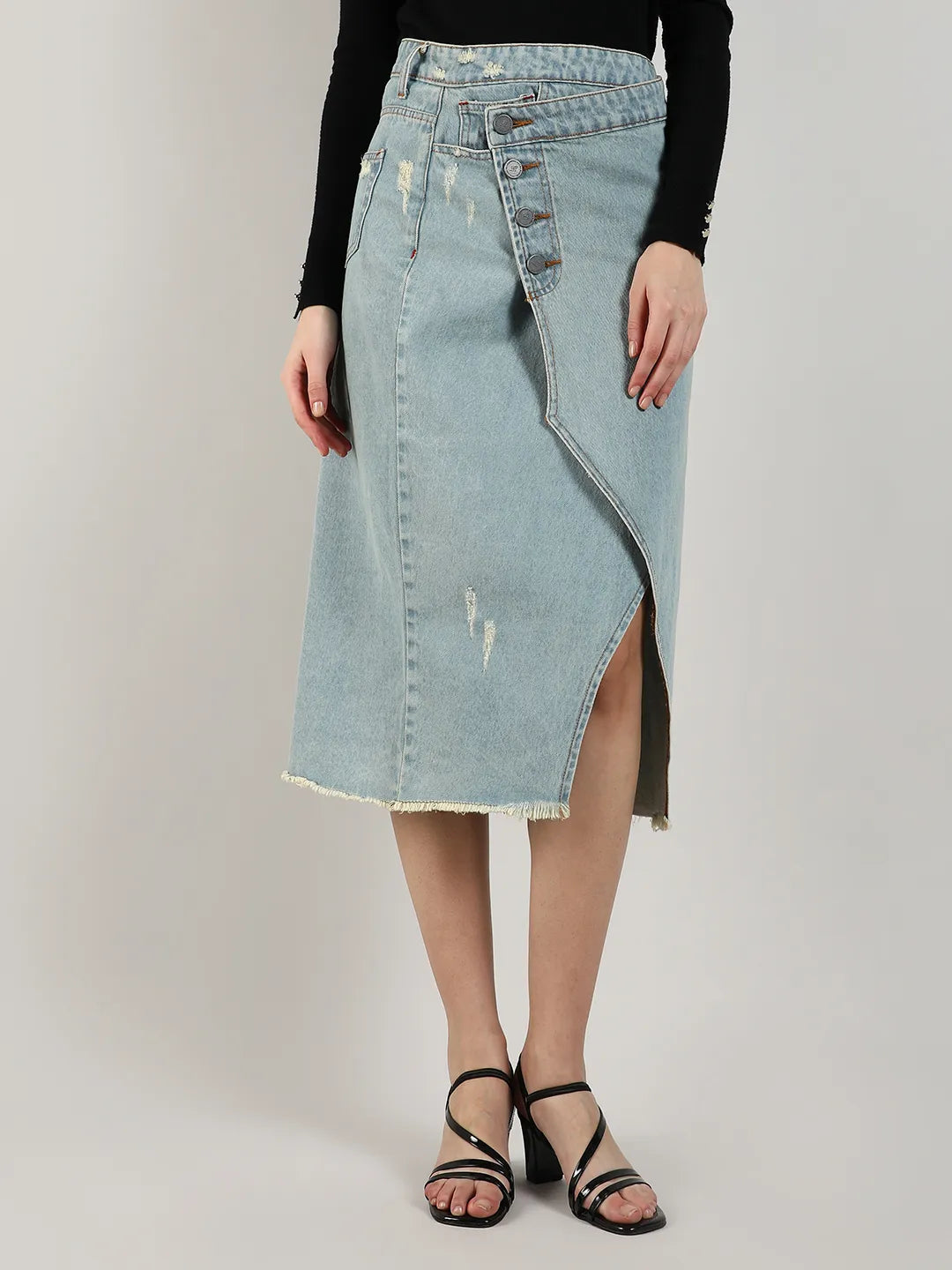 Asymmetrical Midi Denim Skirt