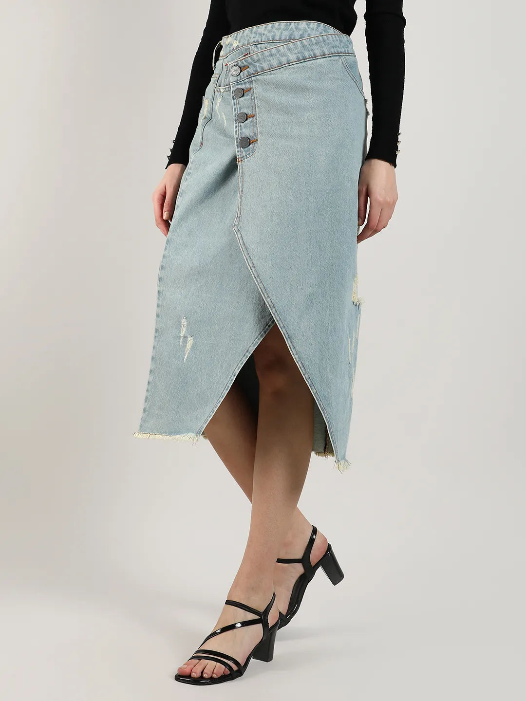 Asymmetrical Midi Denim Skirt