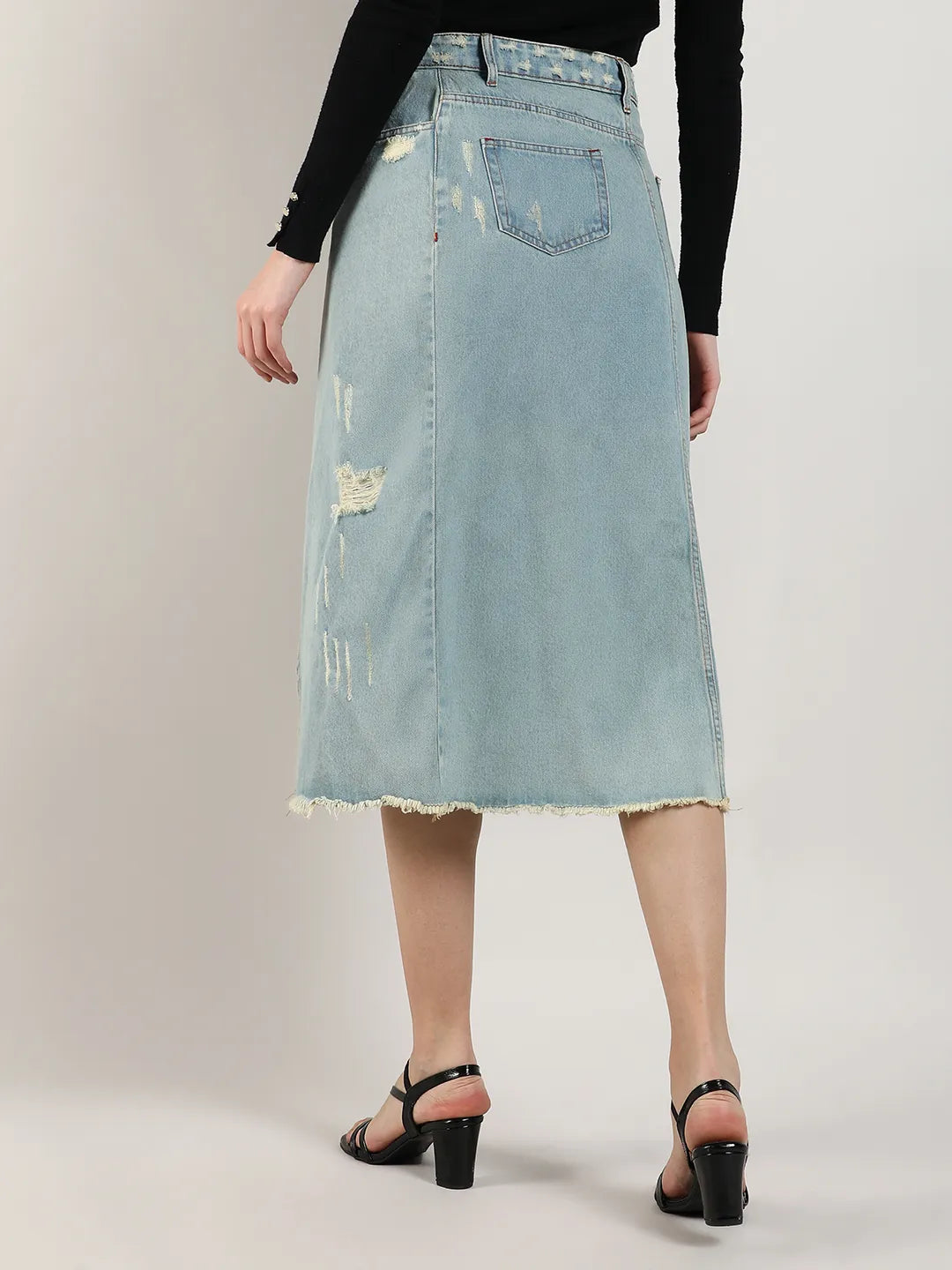 Asymmetrical Midi Denim Skirt