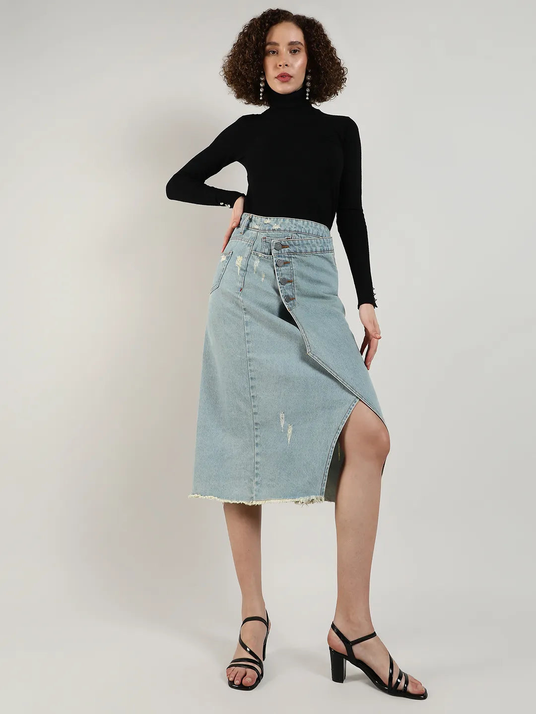 Asymmetrical Midi Denim Skirt