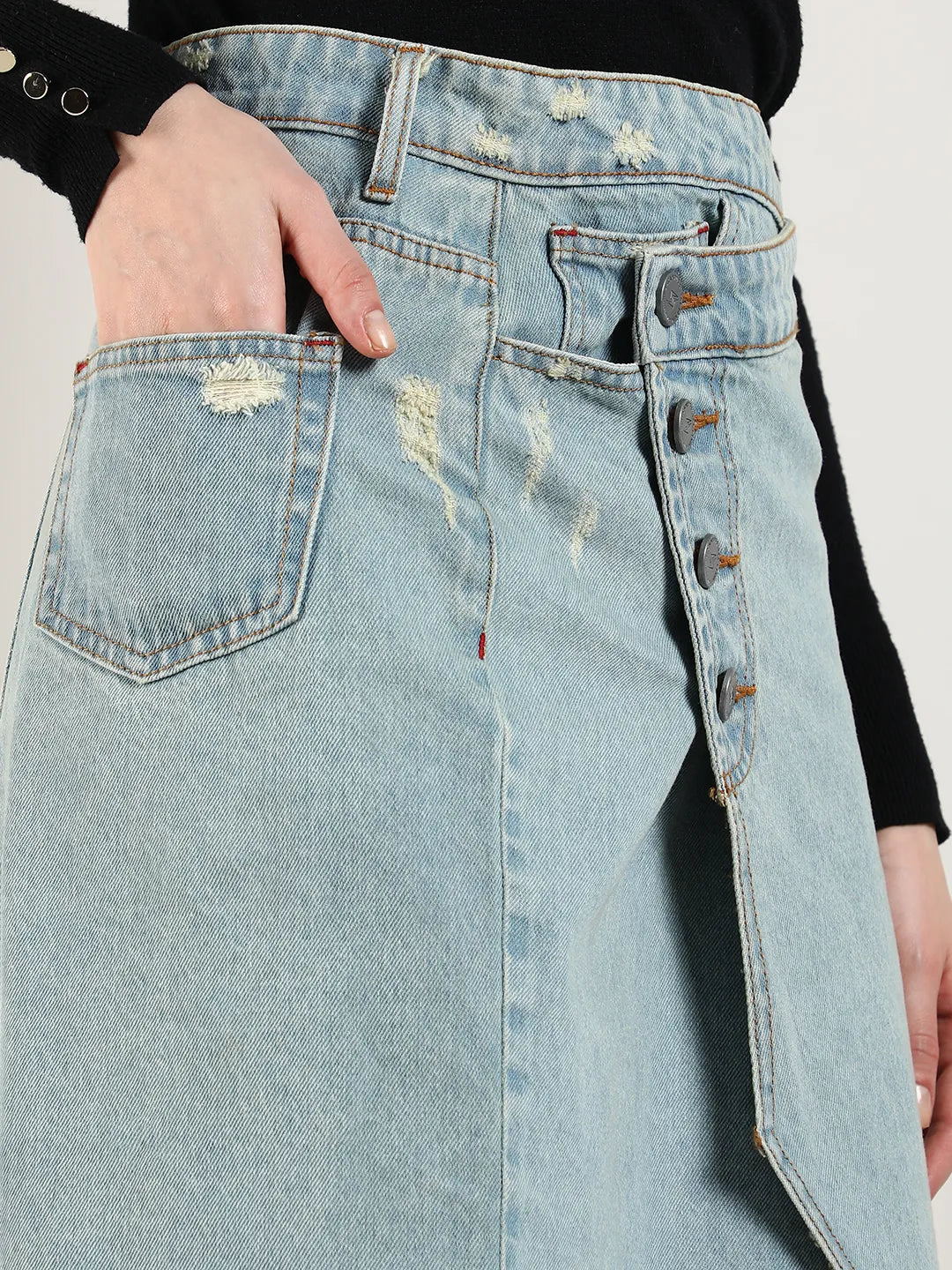 Asymmetrical Midi Denim Skirt