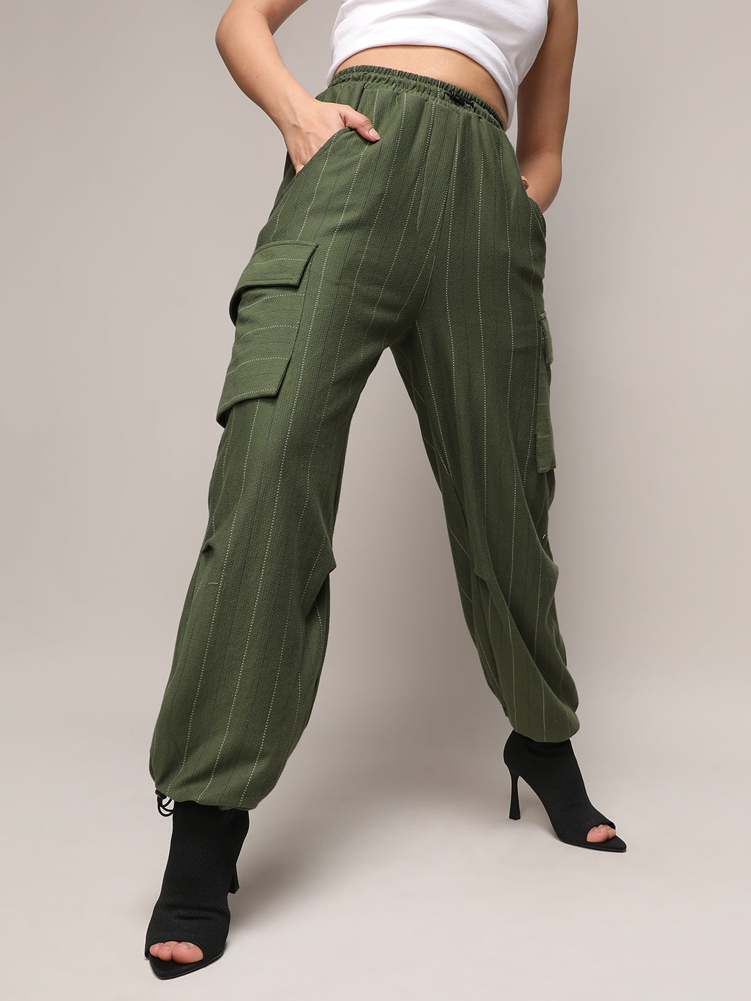 Striped Cargo Parachute Trousers