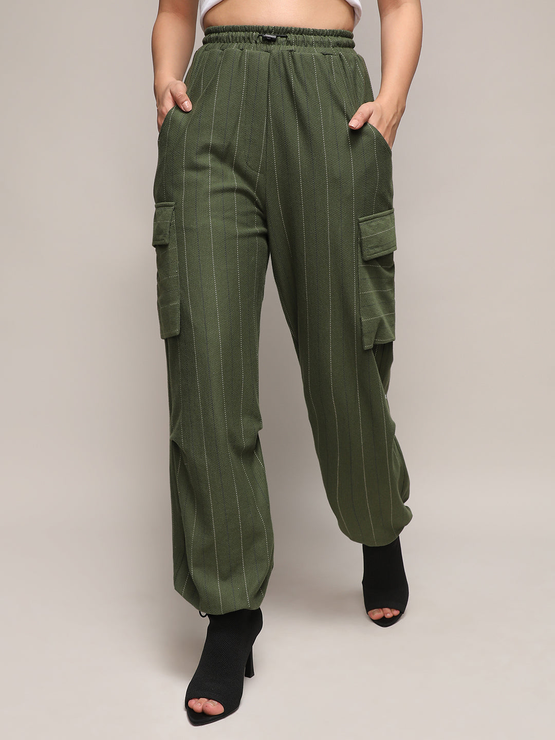 Striped Cargo Parachute Trousers