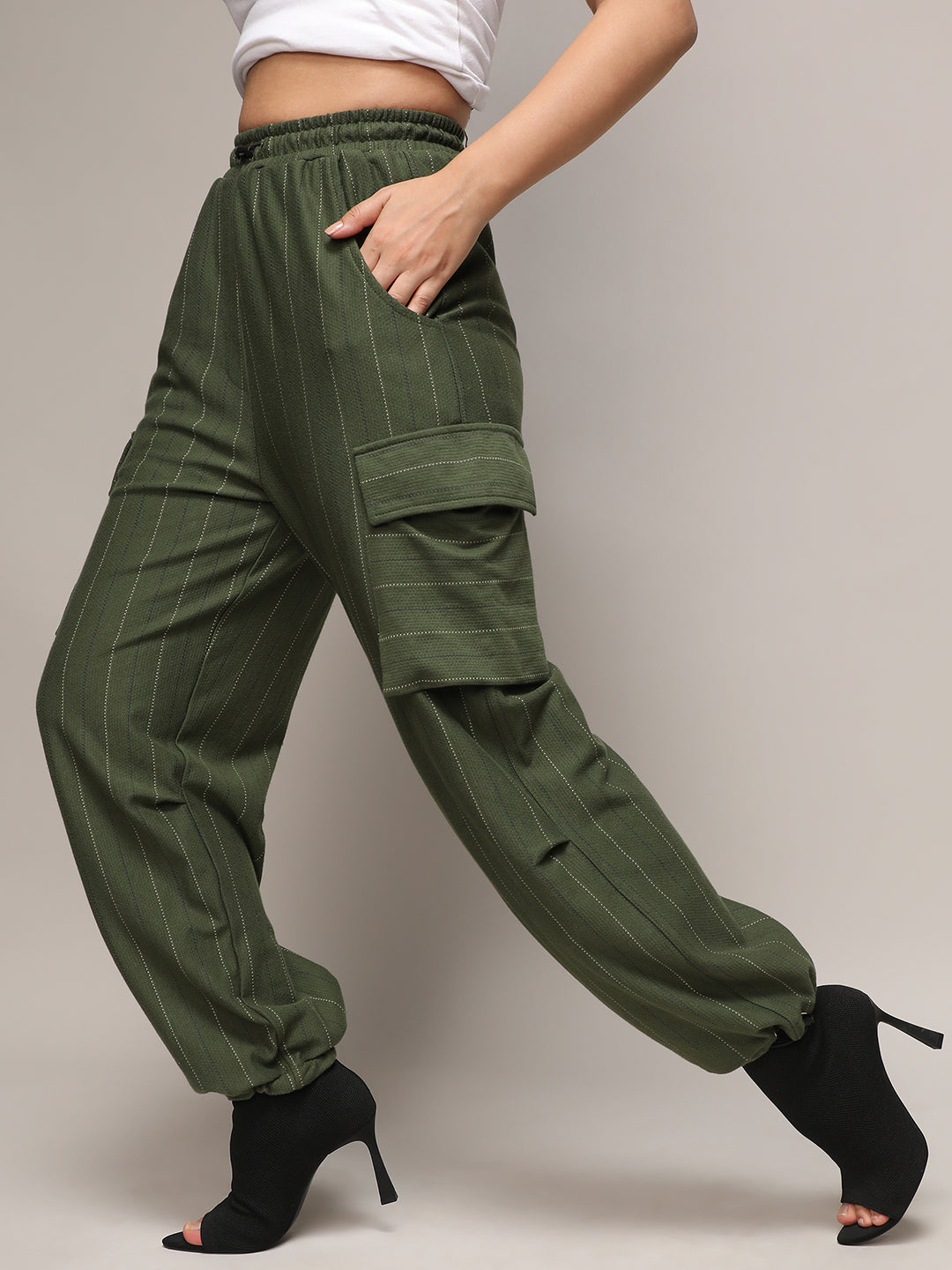 Striped Cargo Parachute Trousers