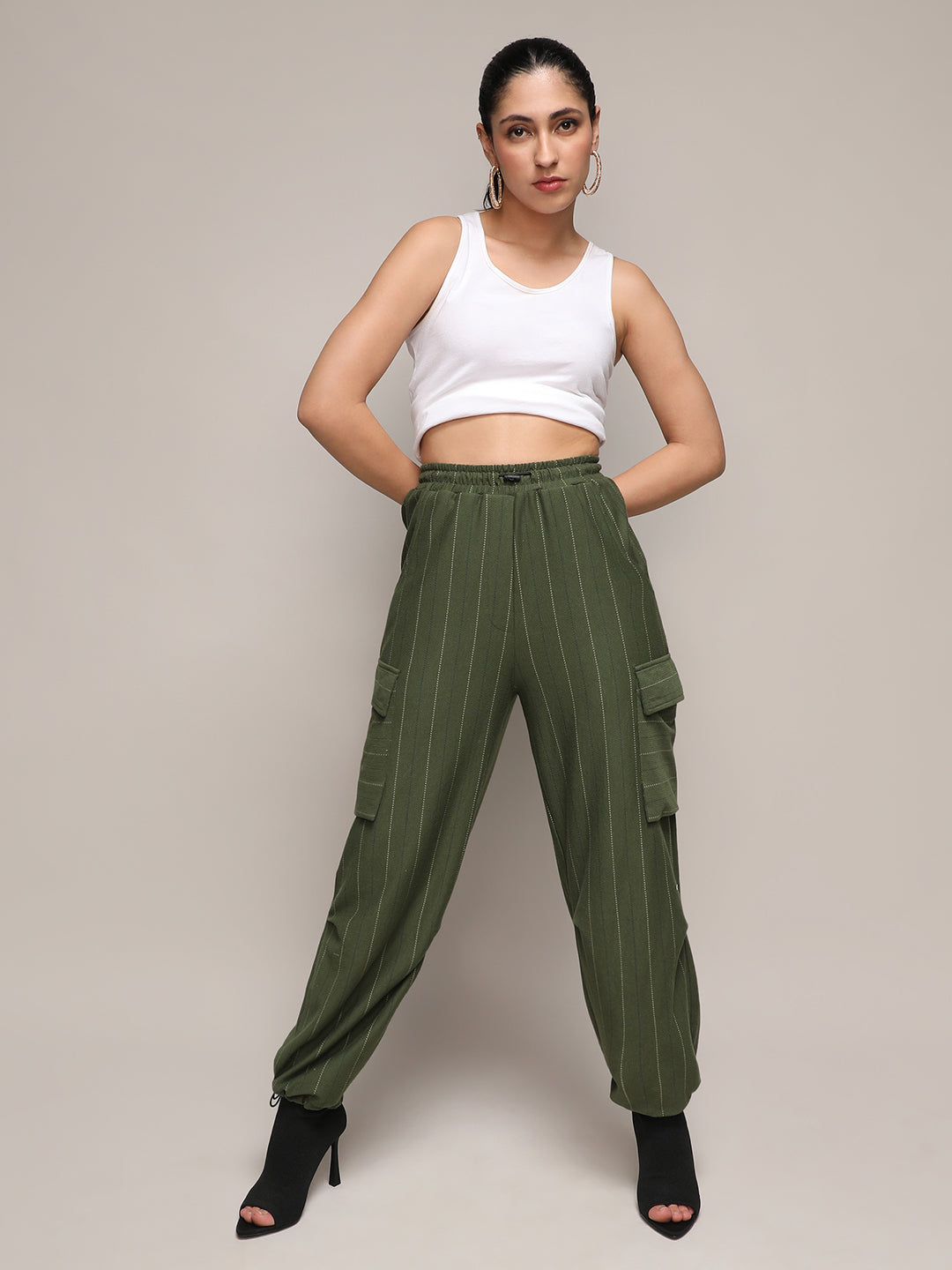 Striped Cargo Parachute Trousers