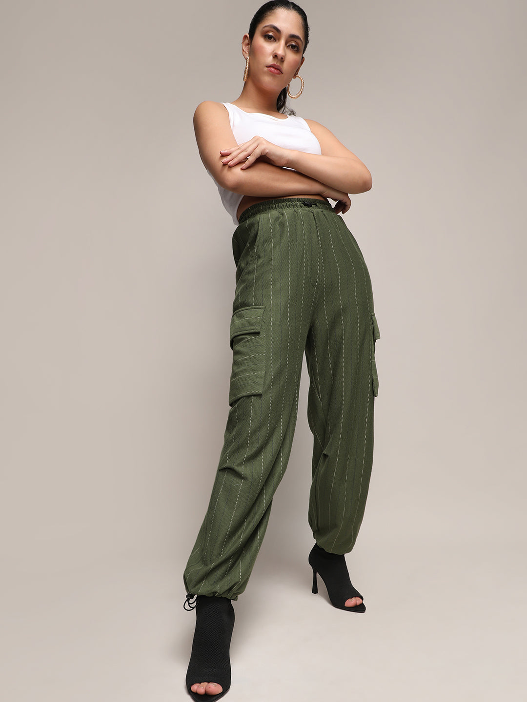 Striped Cargo Parachute Trousers