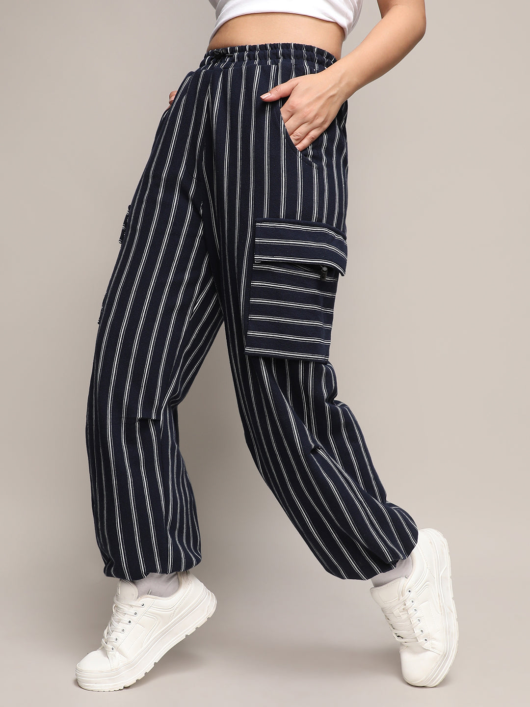 Striped Cargo Parachute Trousers