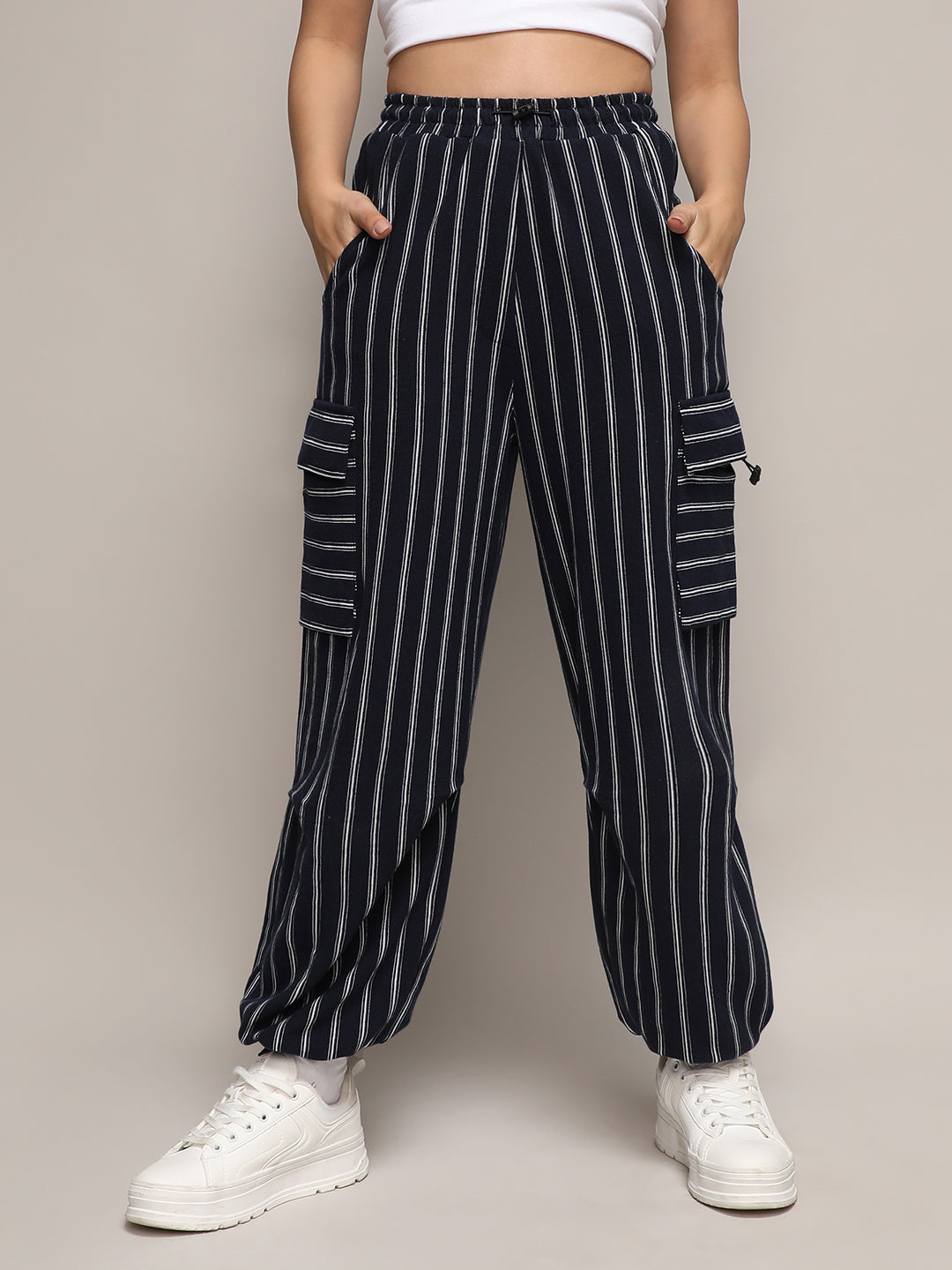 Striped Cargo Parachute Trousers