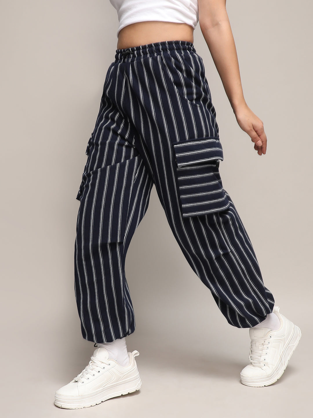 Striped Cargo Parachute Trousers