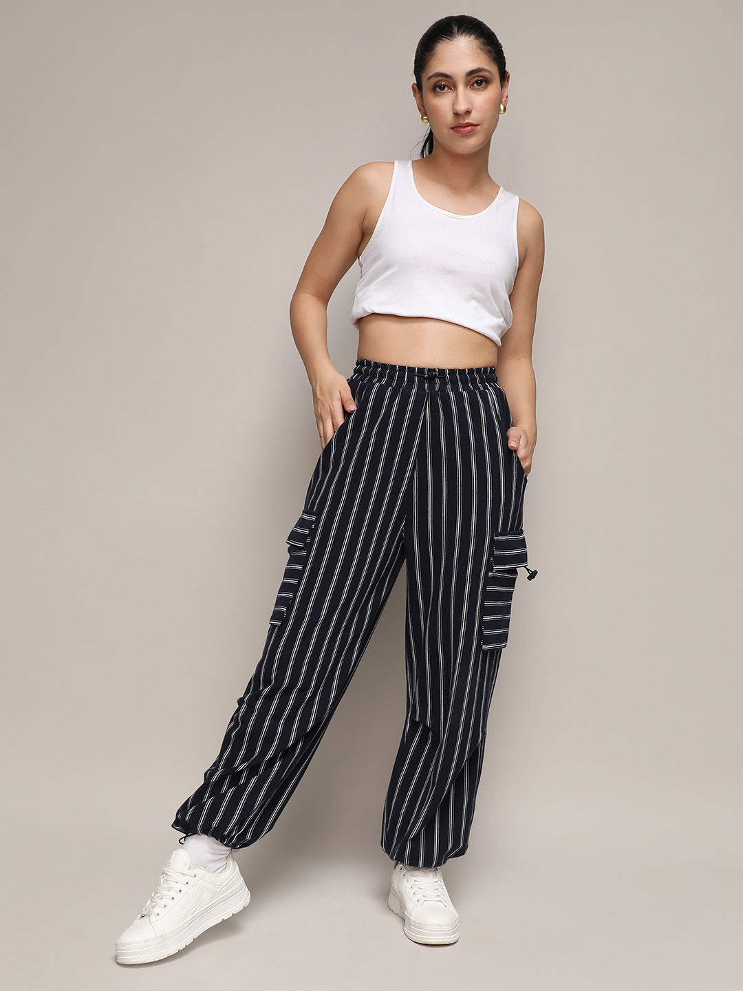 Striped Cargo Parachute Trousers