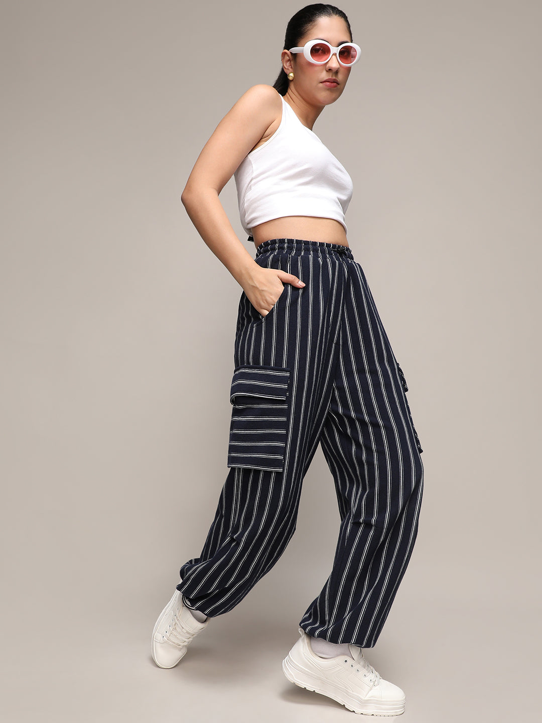 Striped Cargo Parachute Trousers