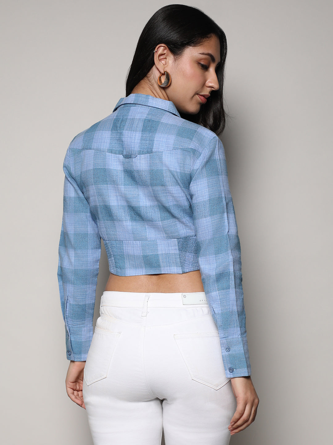 Buffallo Check Cinched Cropped Shirt