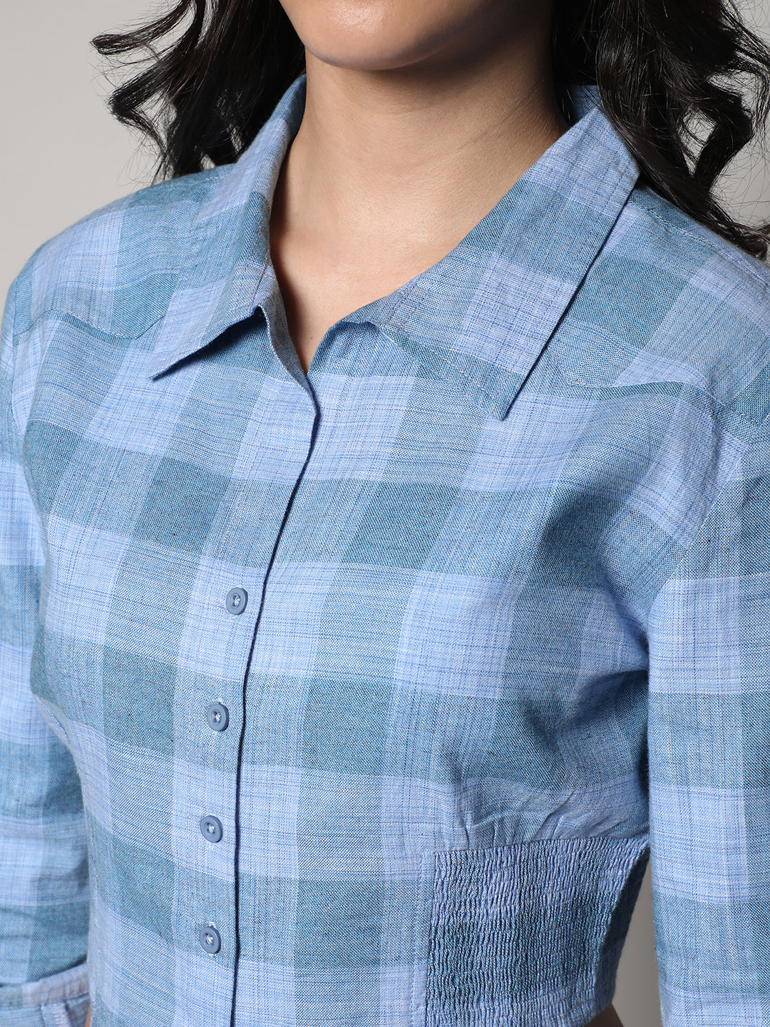 Buffallo Check Cinched Cropped Shirt