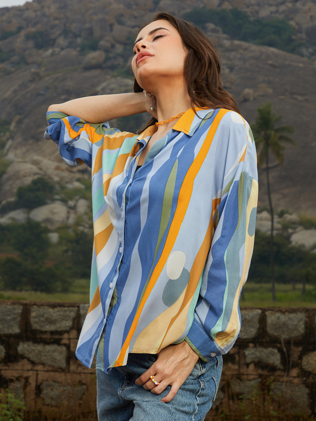 Contrast Abstract Oversized Shirt