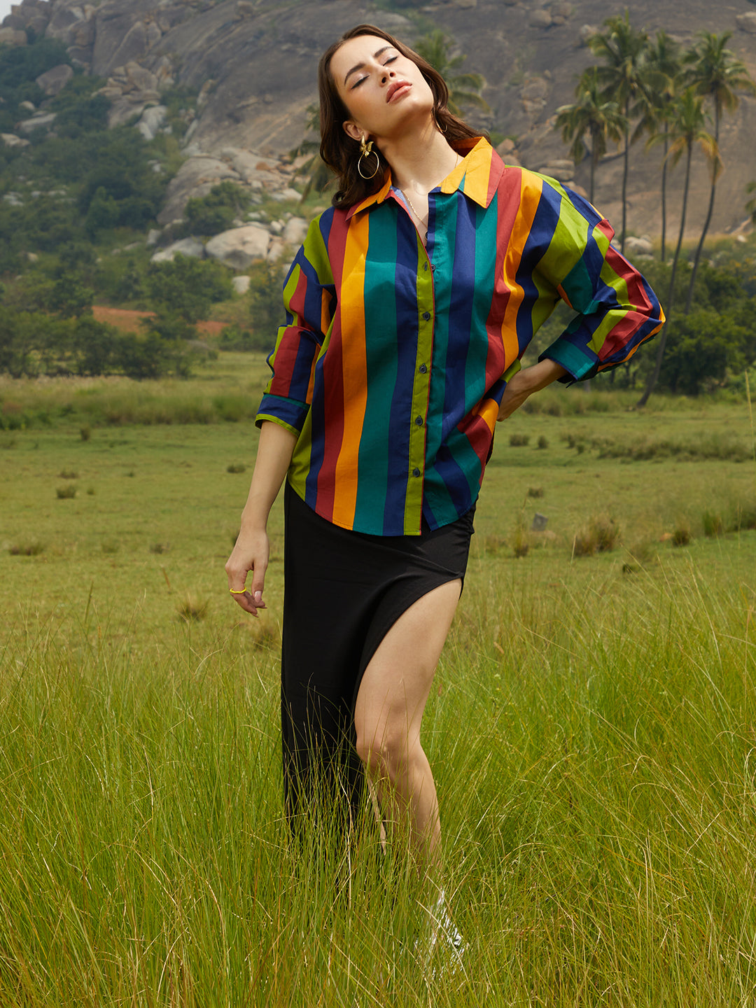 Balanced Striped Oversized Shirt