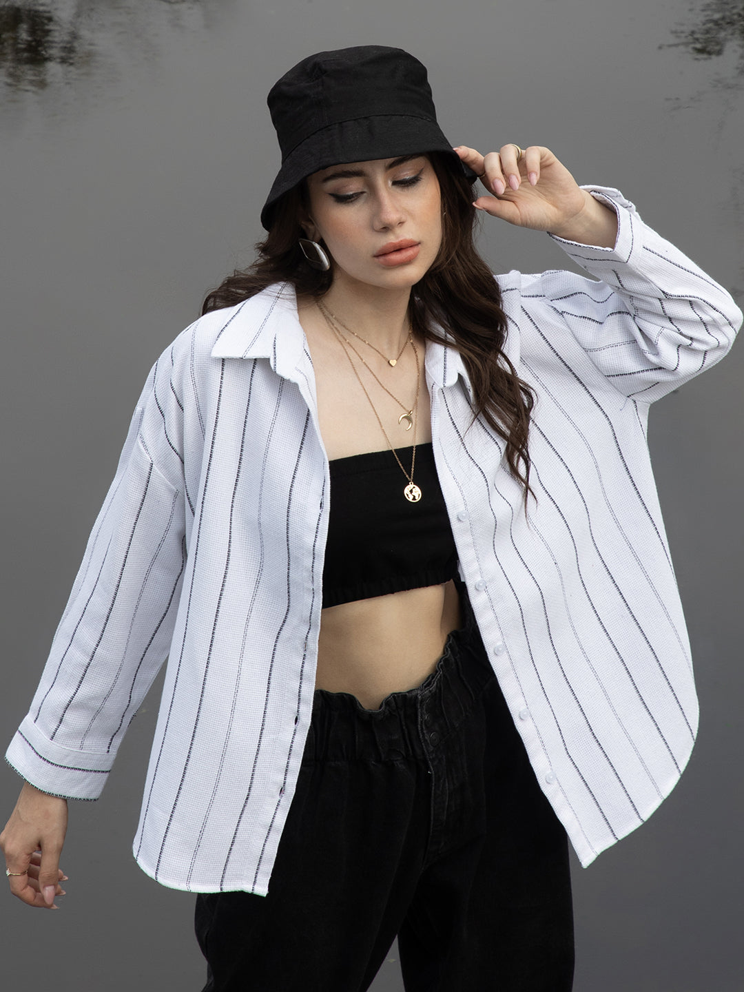 Woven Stripe Oversized Shirt