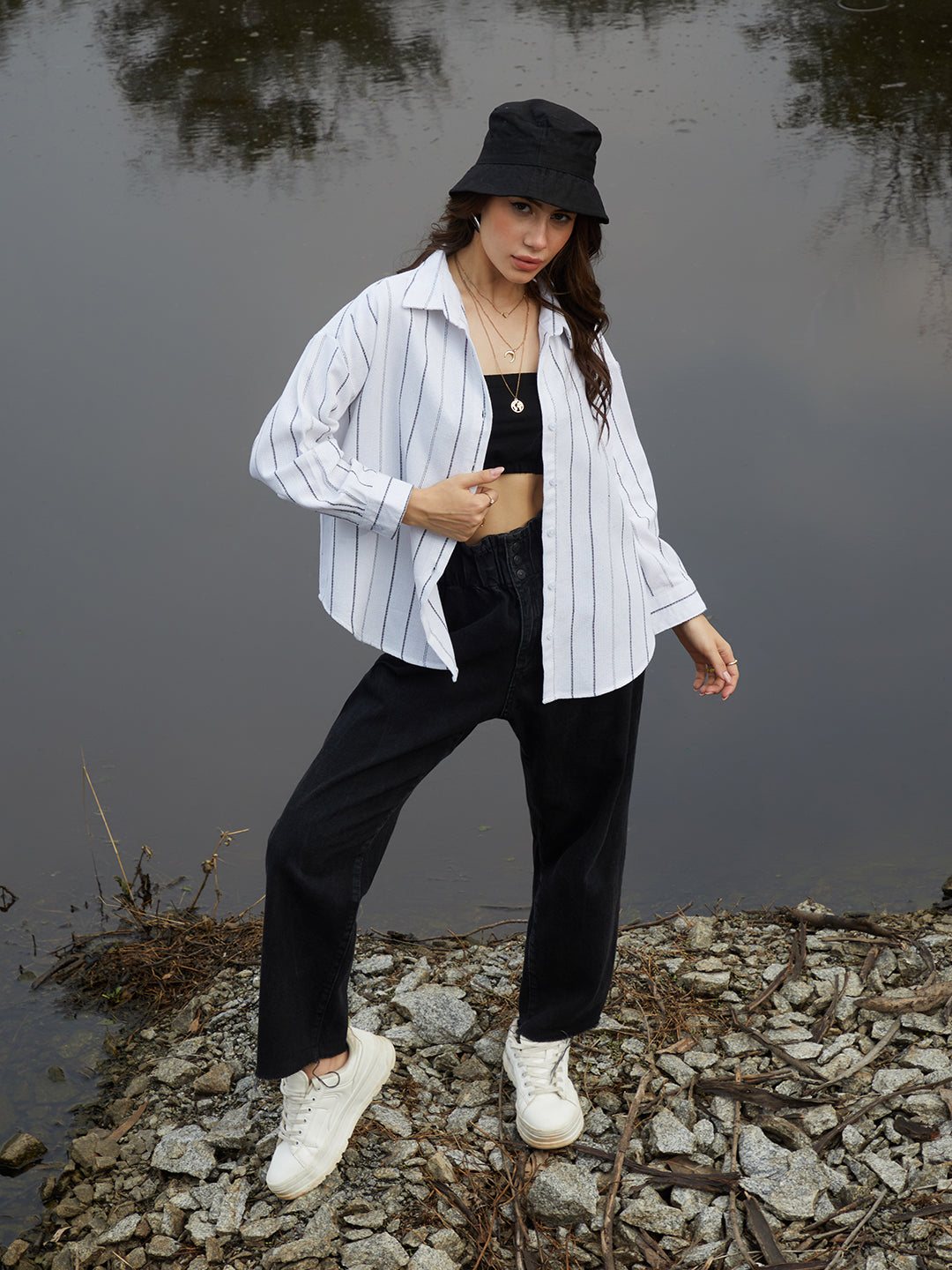 Woven Stripe Oversized Shirt