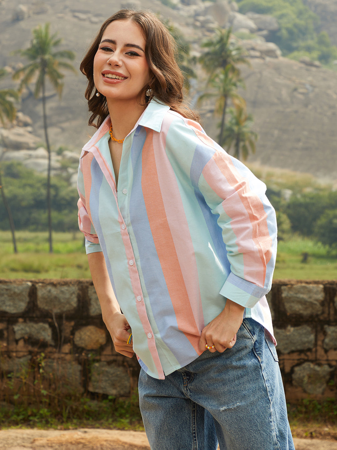 Balanced Striped Oversized Shirt