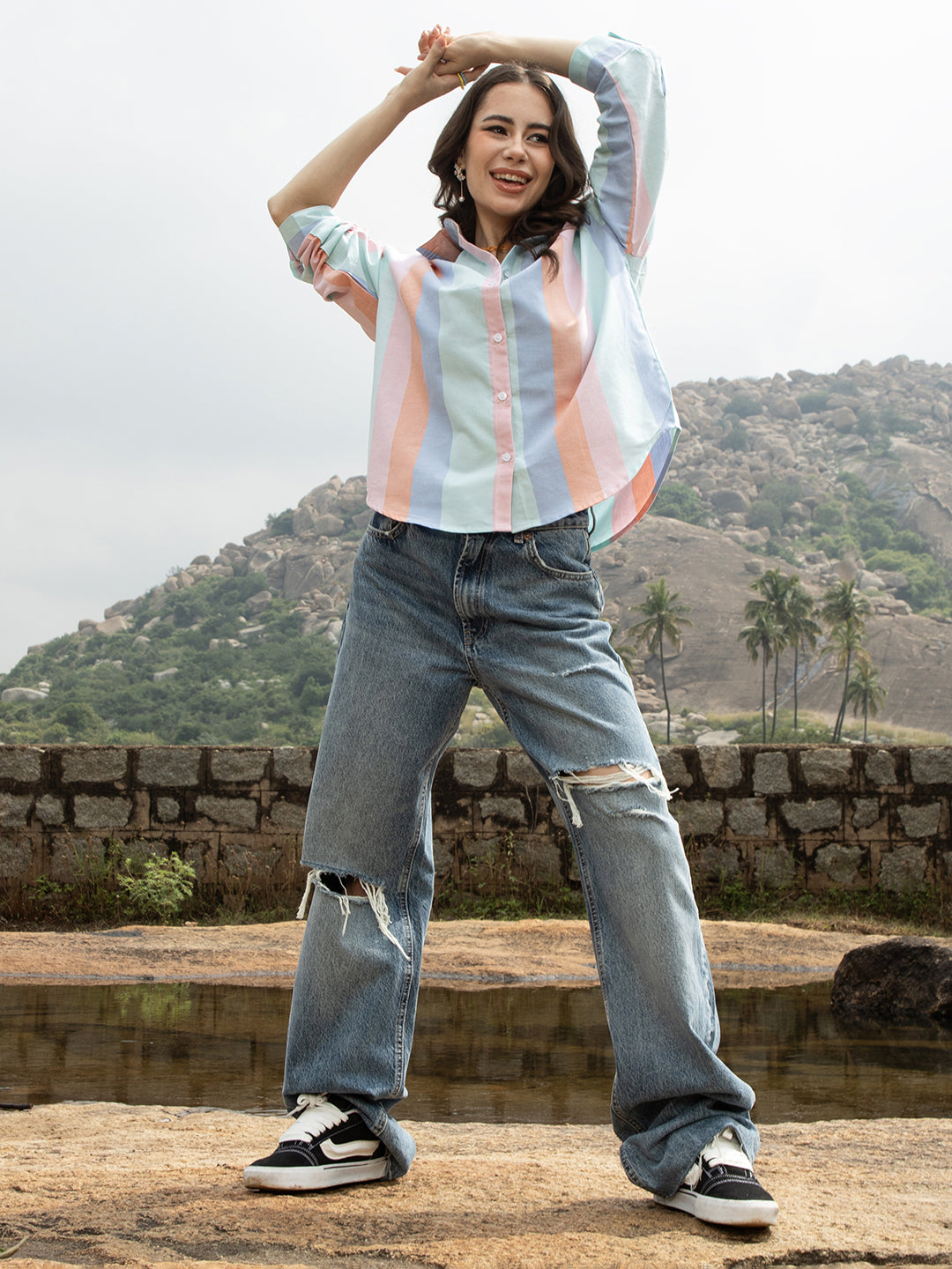 Balanced Striped Oversized Shirt