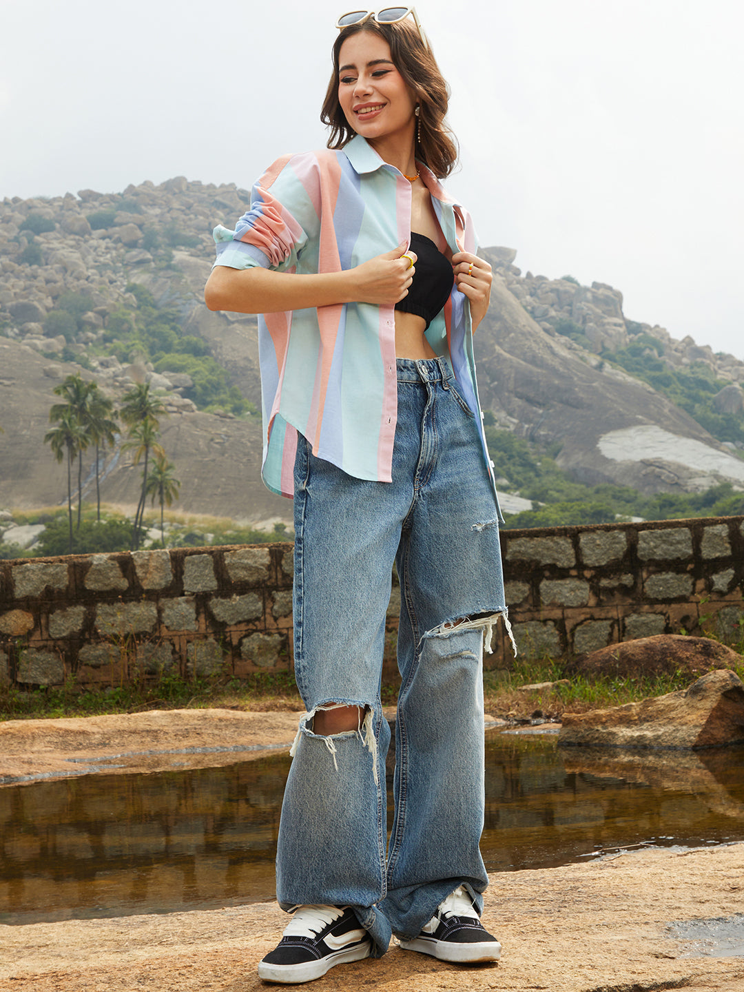 Balanced Striped Oversized Shirt