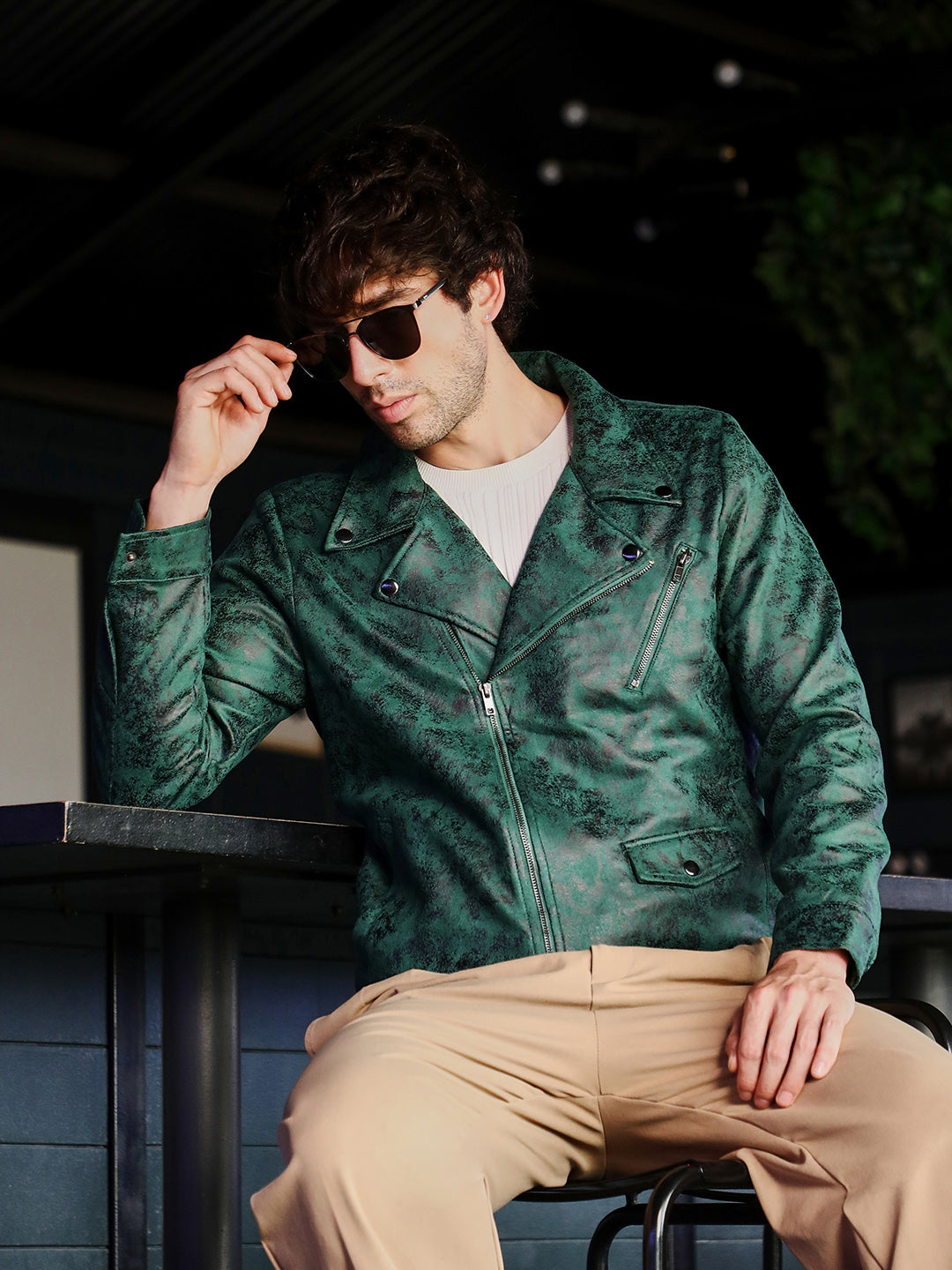 Embossed-Suede Biker Jacket