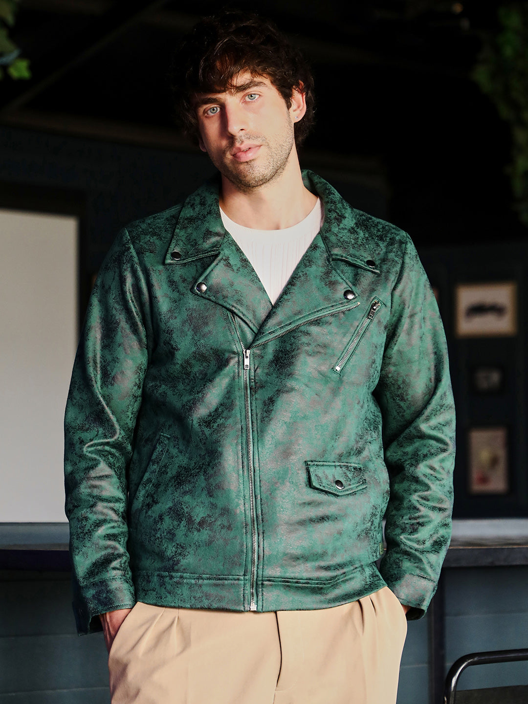 Embossed-Suede Biker Jacket