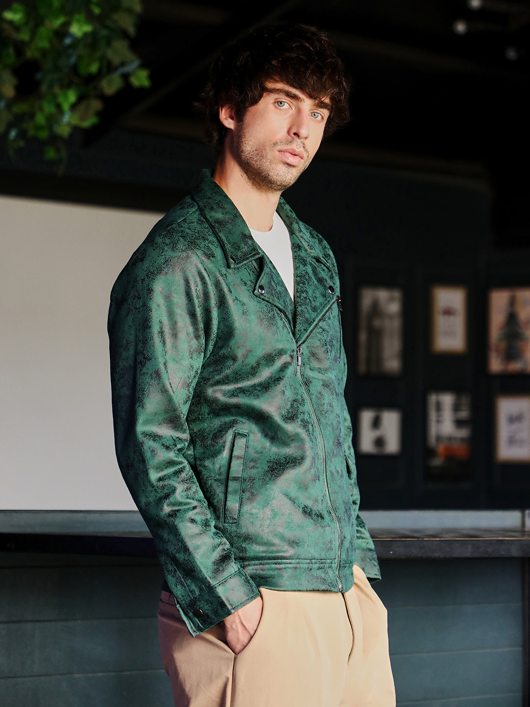 Embossed-Suede Biker Jacket