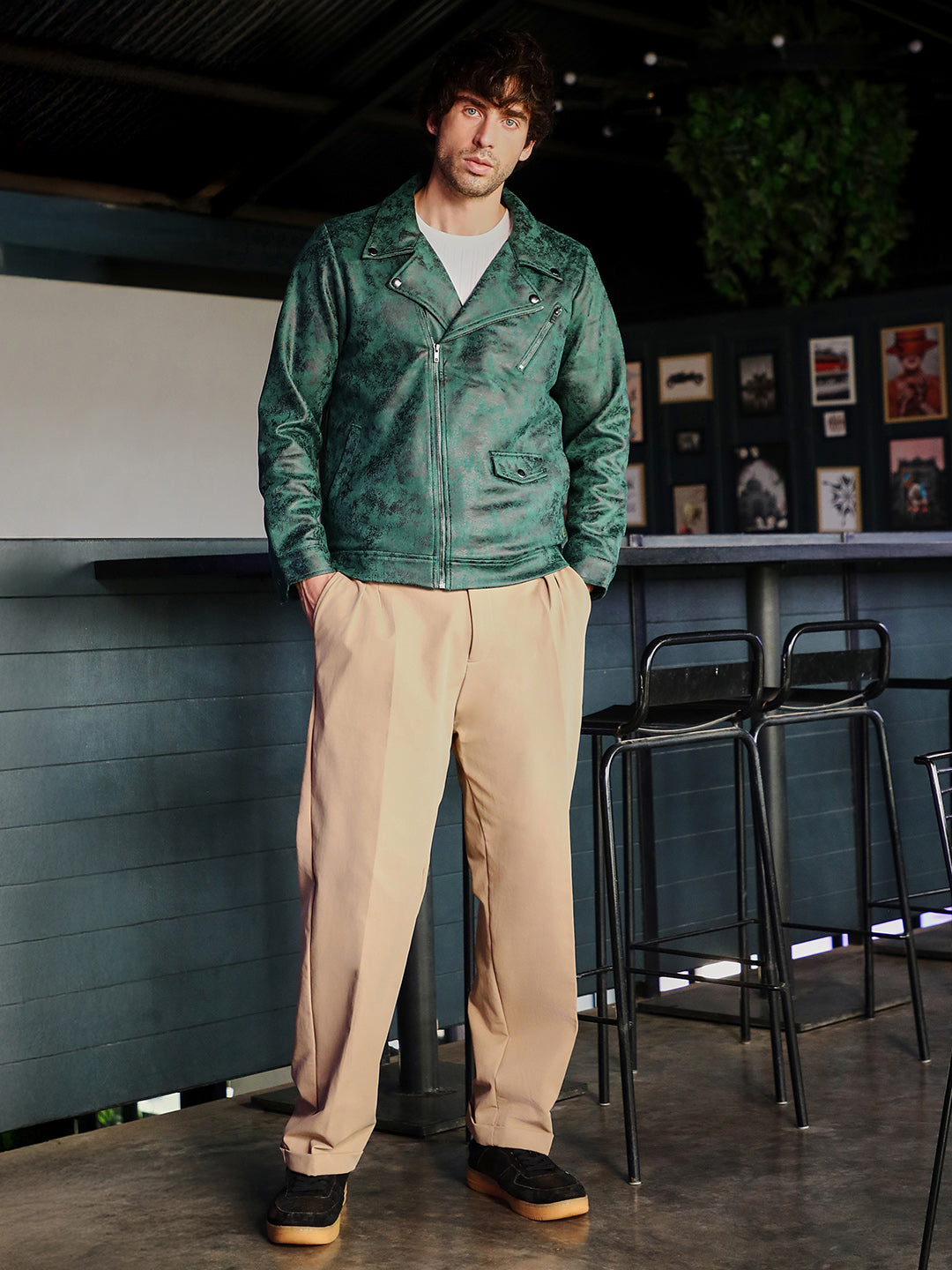 Embossed-Suede Biker Jacket