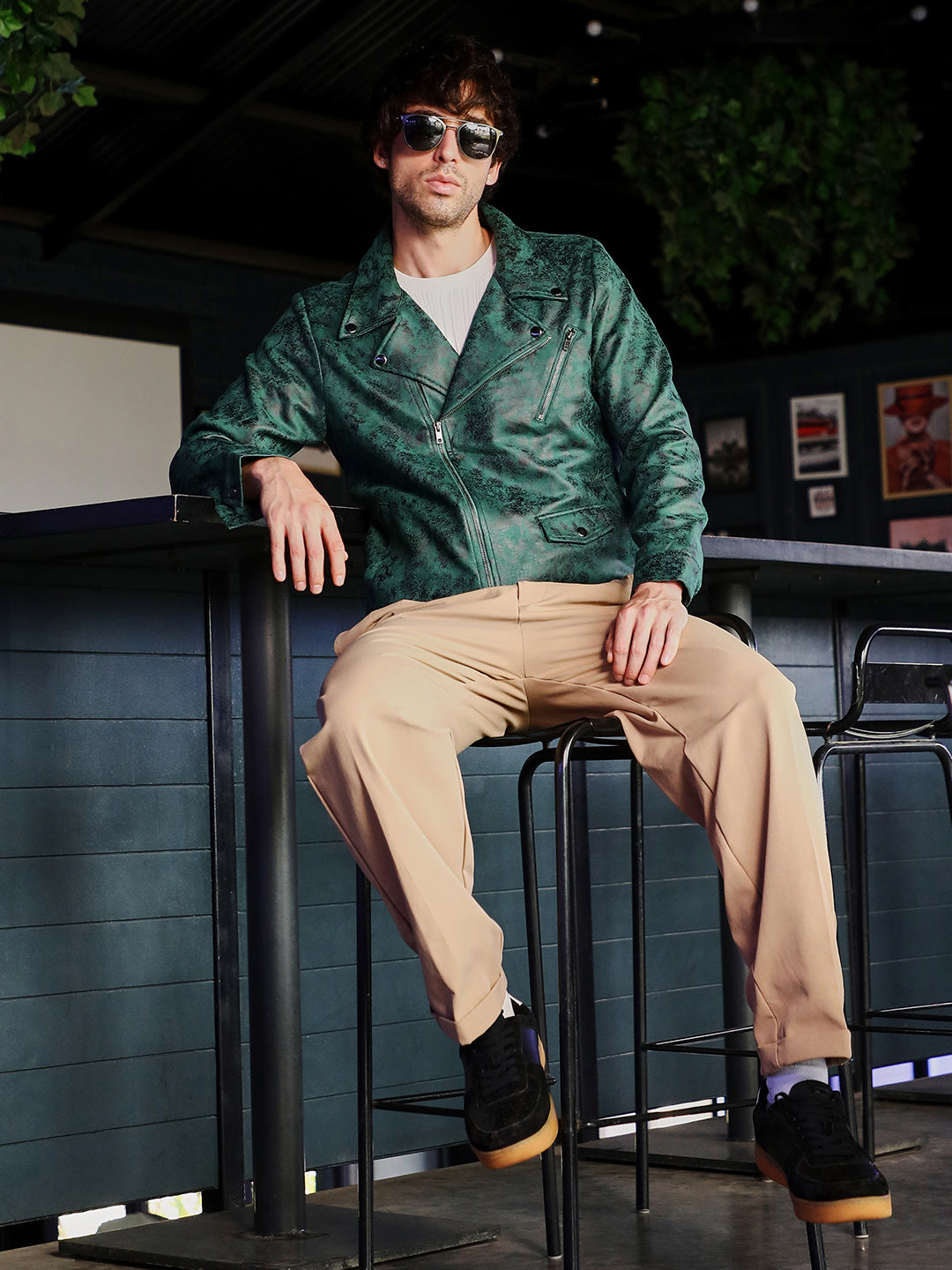 Embossed-Suede Biker Jacket