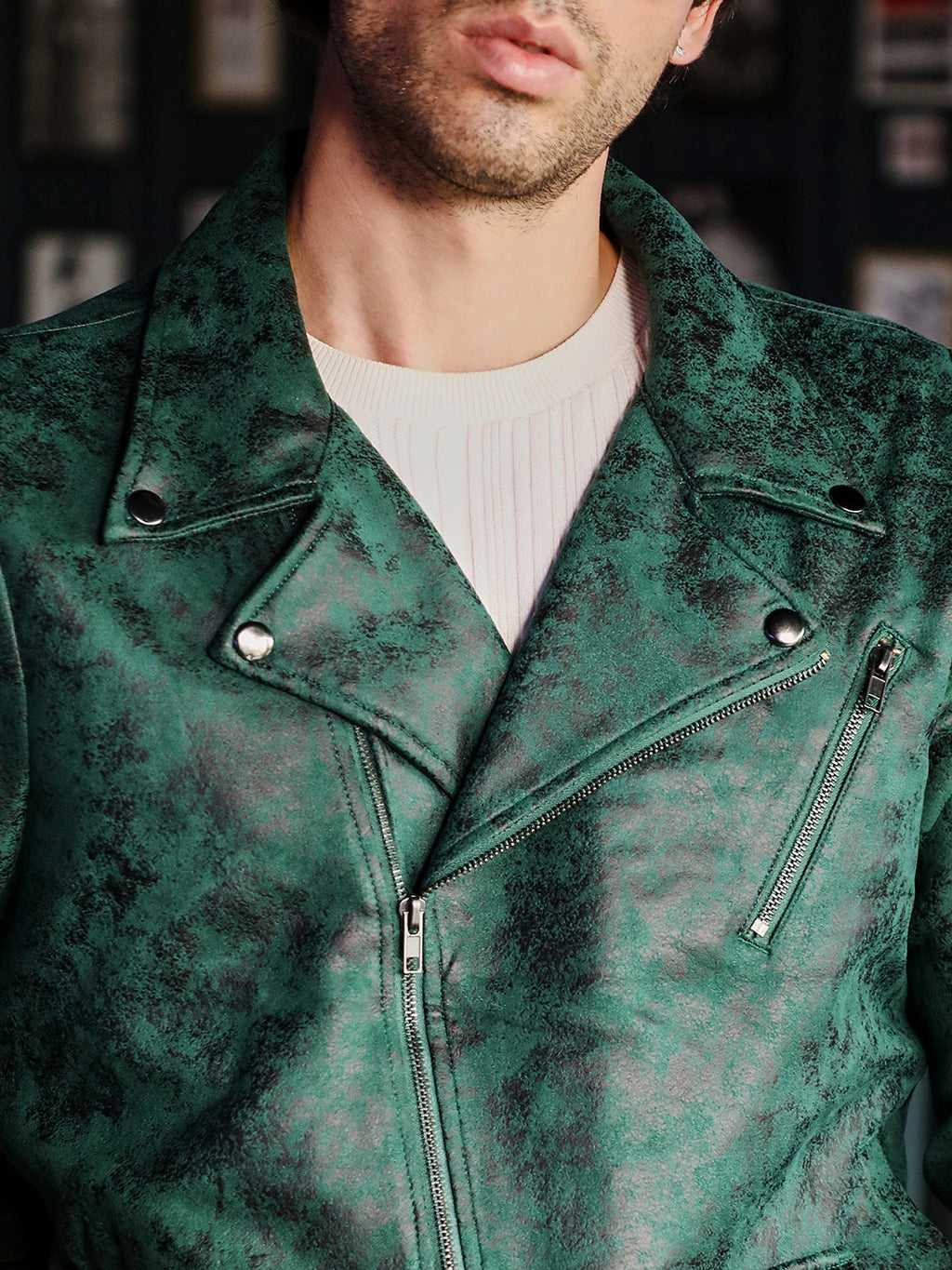 Embossed-Suede Biker Jacket