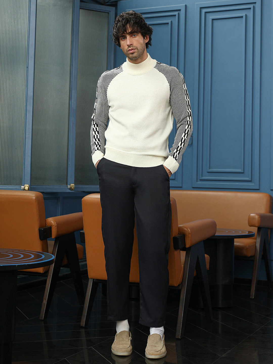 Self-Raglan Knit Pullover Sweater