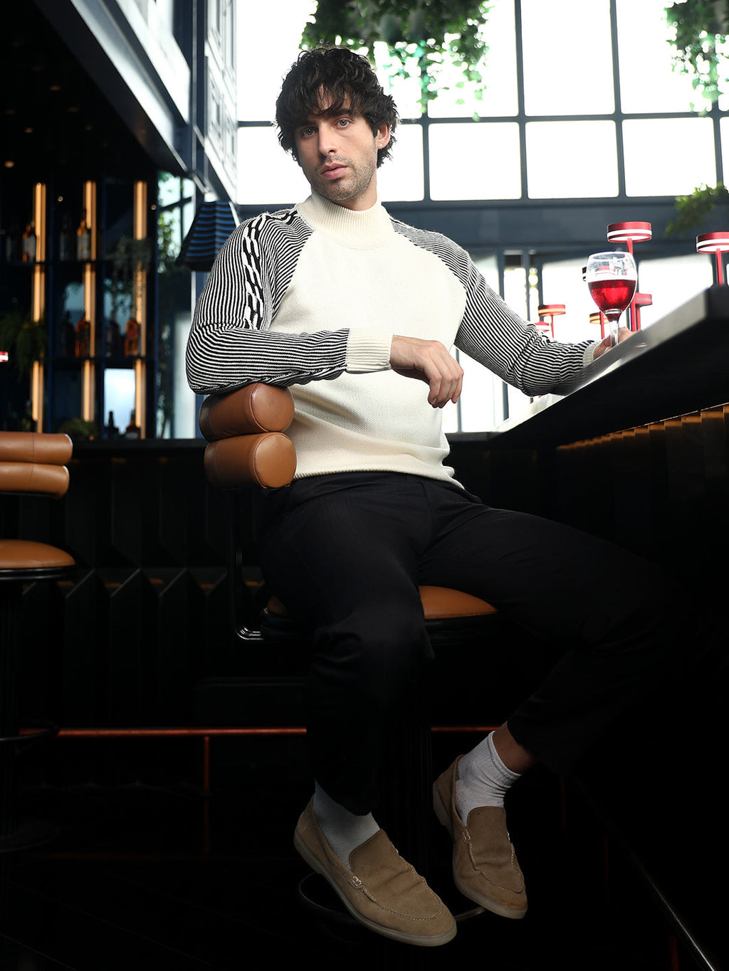 Self-Raglan Knit Pullover Sweater