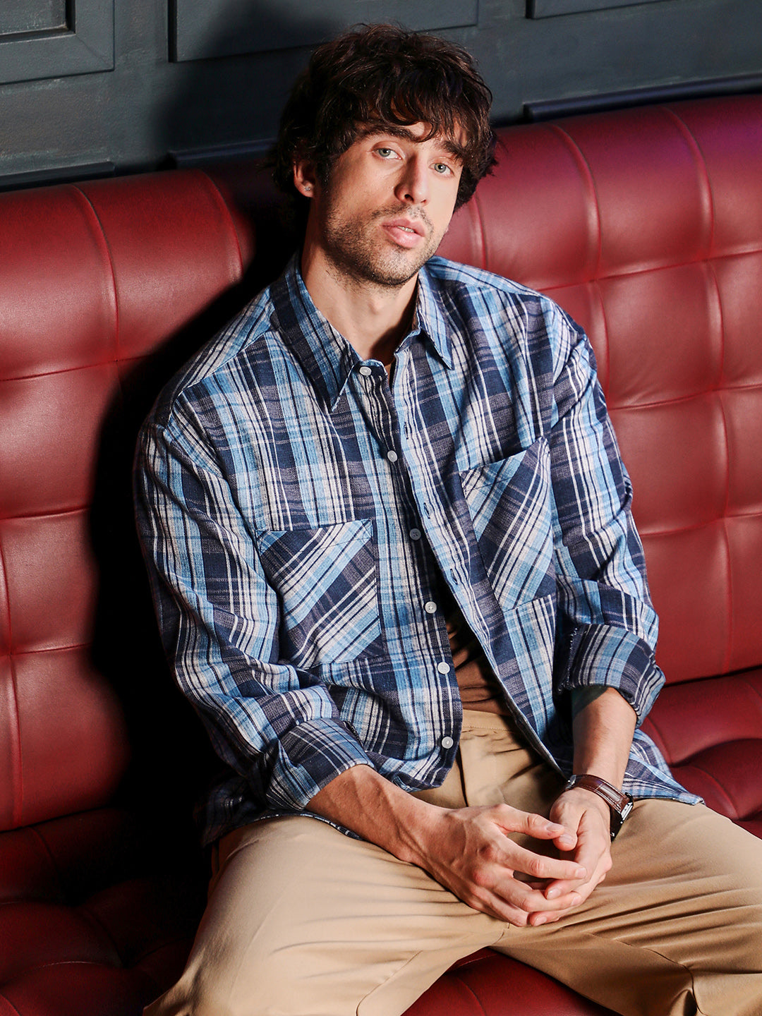 ₹899 Campus Sutra men's Steel Blue Tartan Plaid Shirt Campussutra