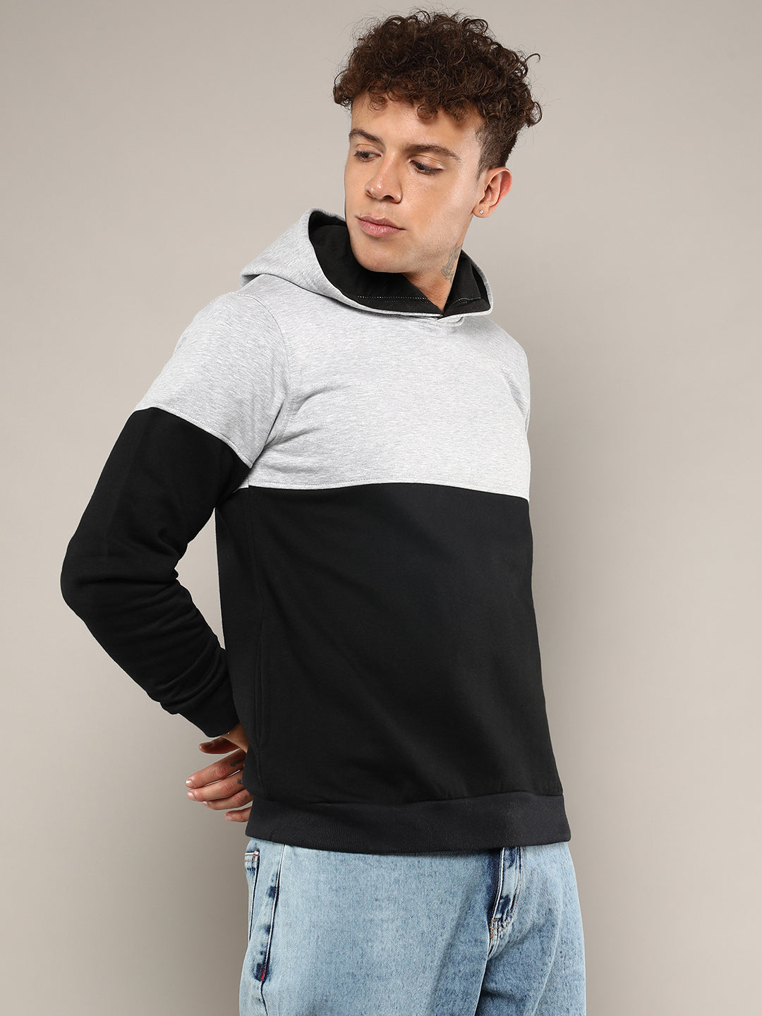 Pullover Hoodie With Ribbed Hem