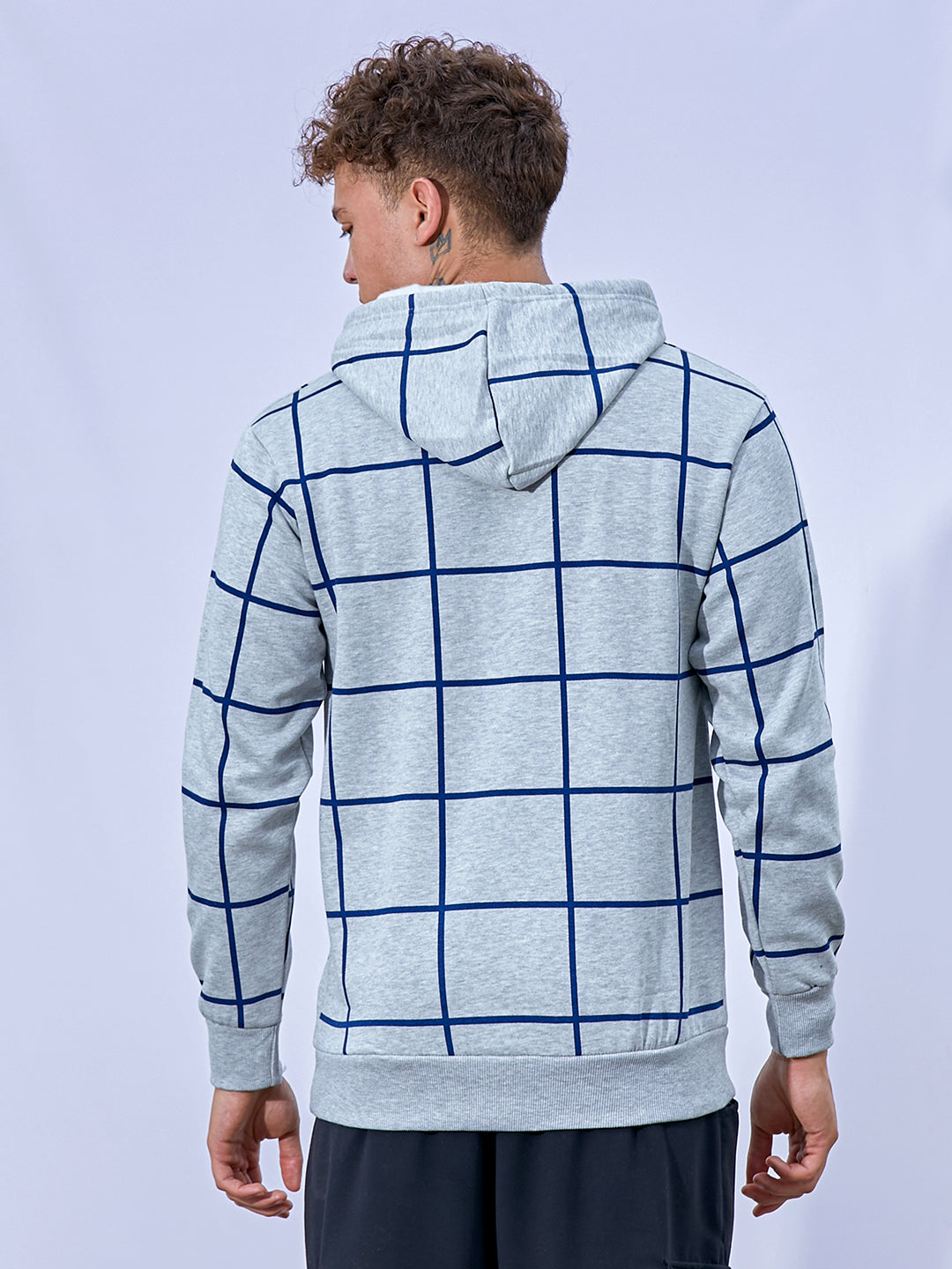 Contrast Graph Check Hoodie With Kangaroo Pocket