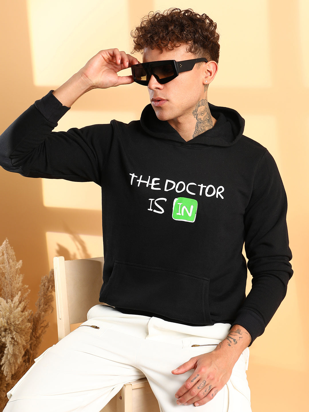 ₹899 | Campus Sutra men's Black Doctor in Hoodie With Kangaroo