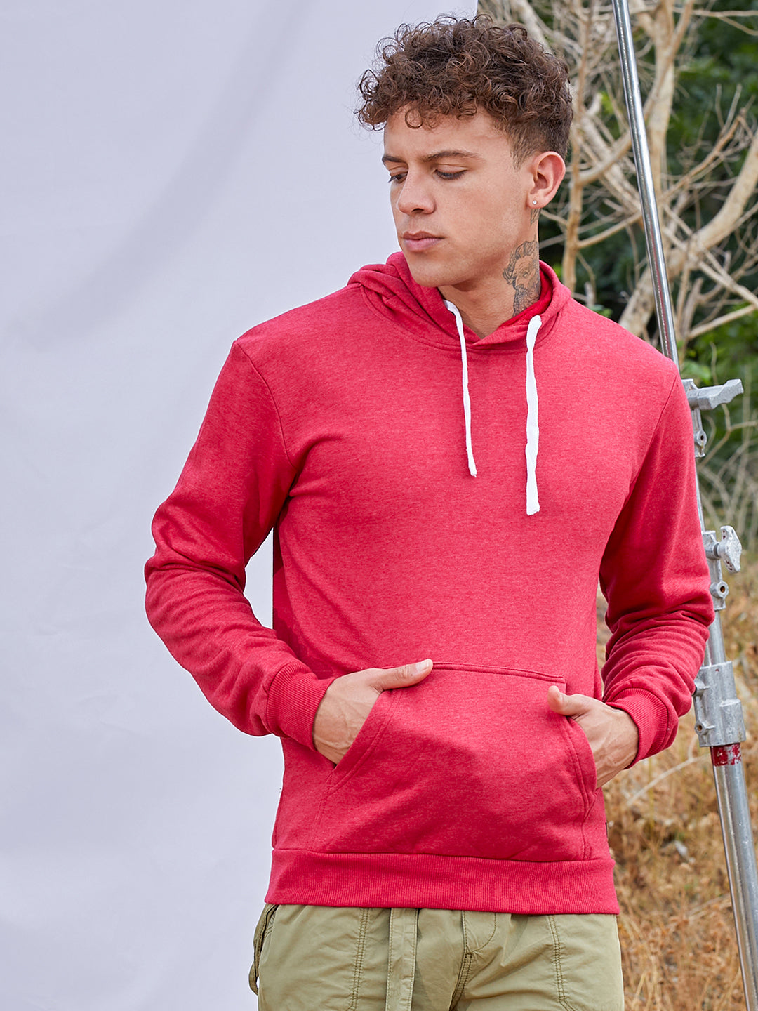 Pullover Hoodie With Contrast Drawstring