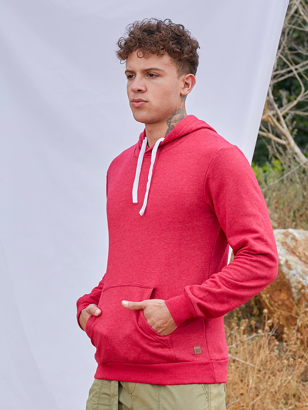 Pullover Hoodie With Contrast Drawstring