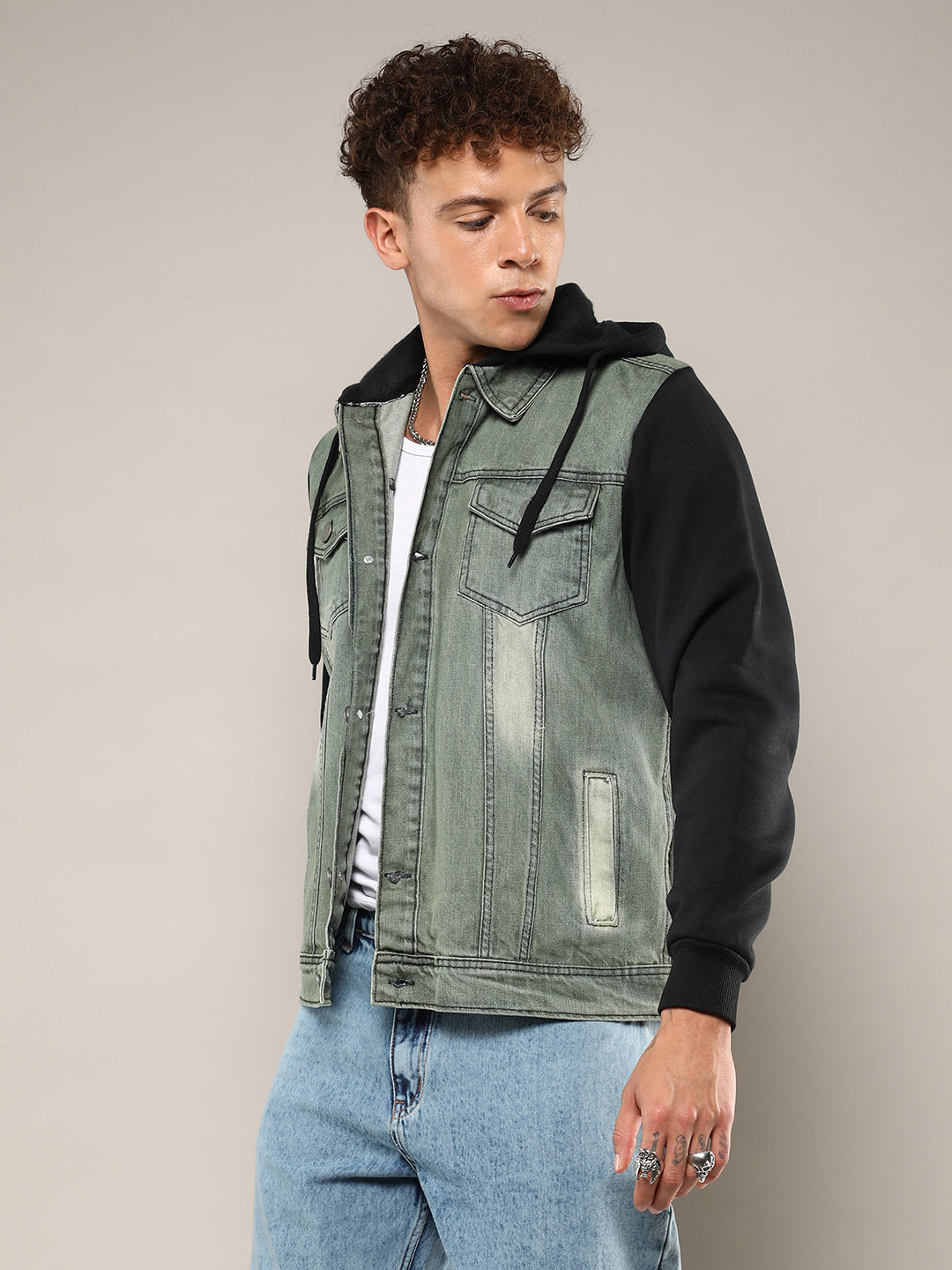 ジャケット・アウター Supreme Denim Campus Jacket ₹1,169 | Campus Sutra men's Grey & Black Light-Wash Denim Jacket