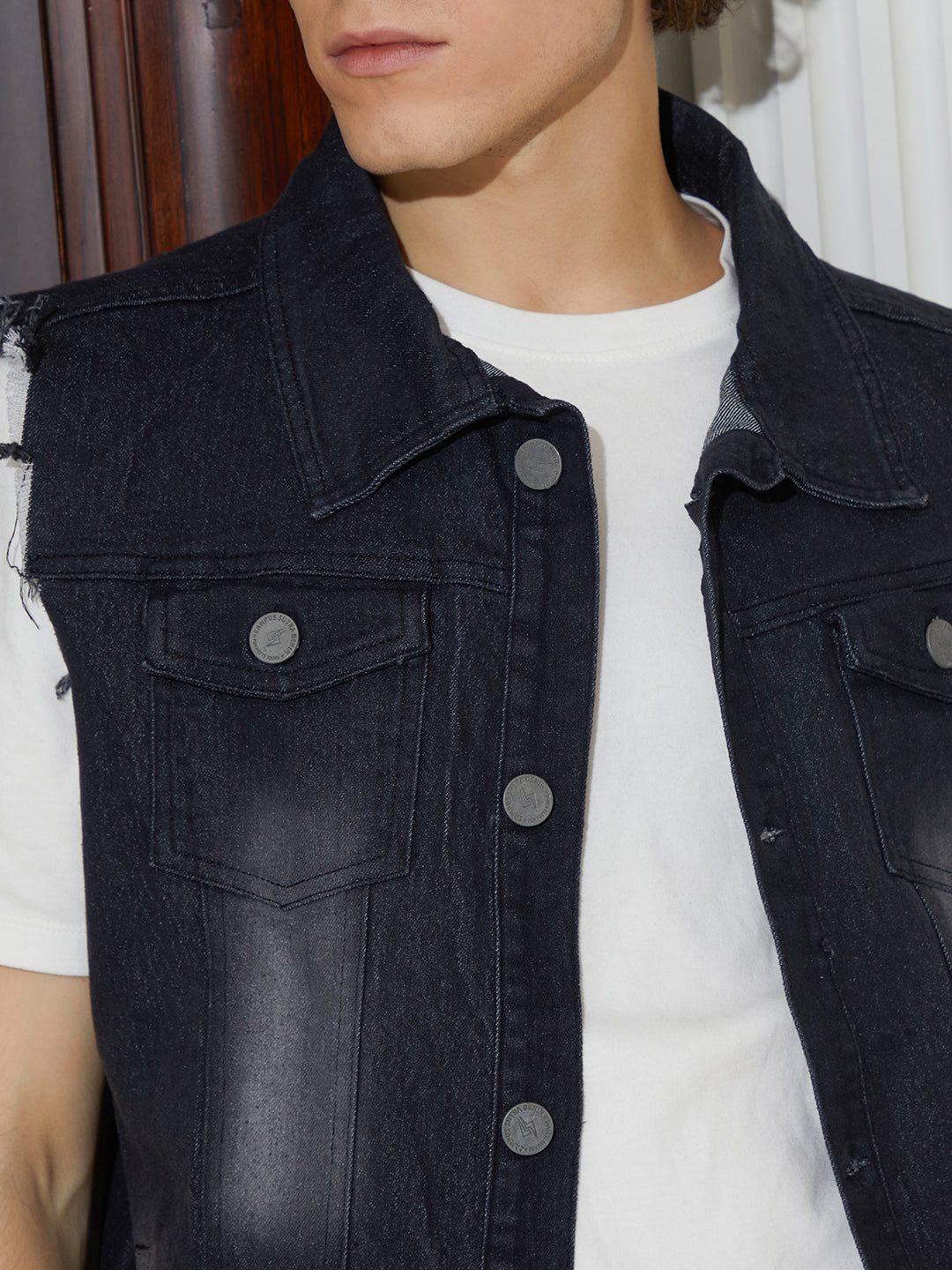 Dark-Wash Denim Vest Jacket