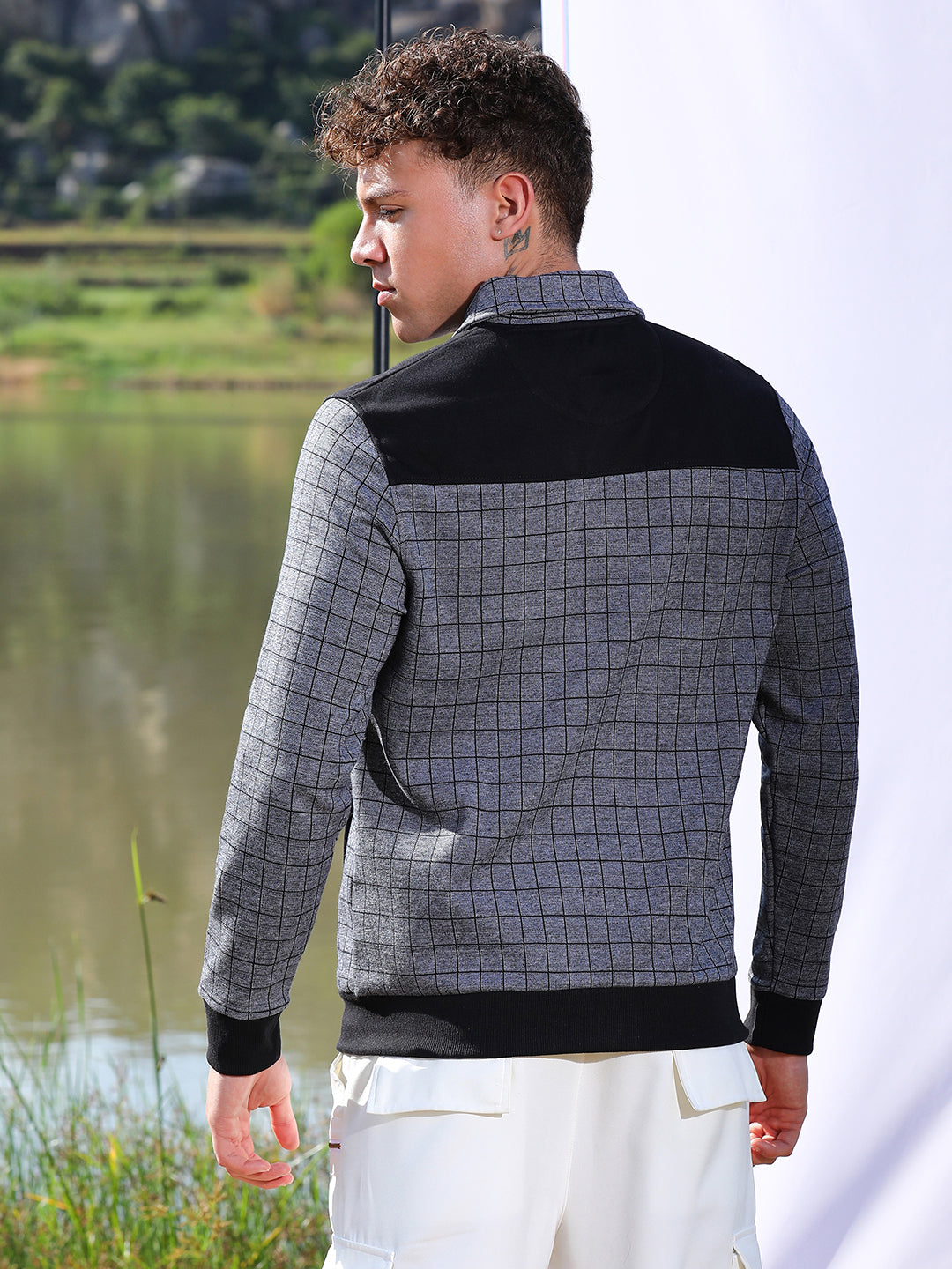 Zip-Front Graph Checkered Jacket