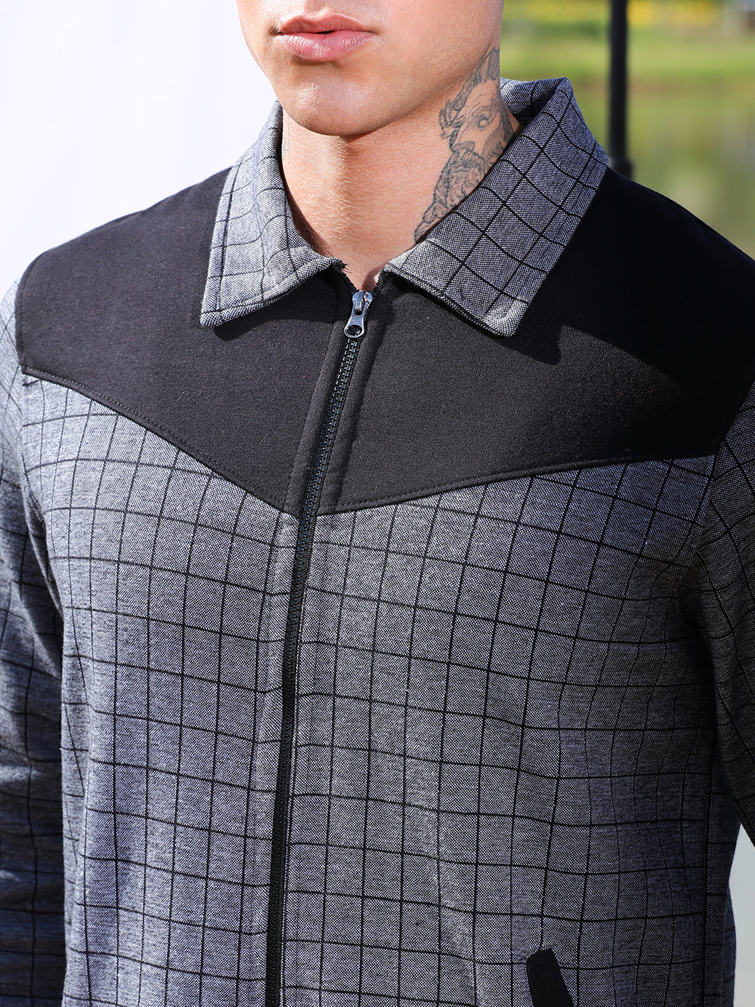 Zip-Front Graph Checkered Jacket