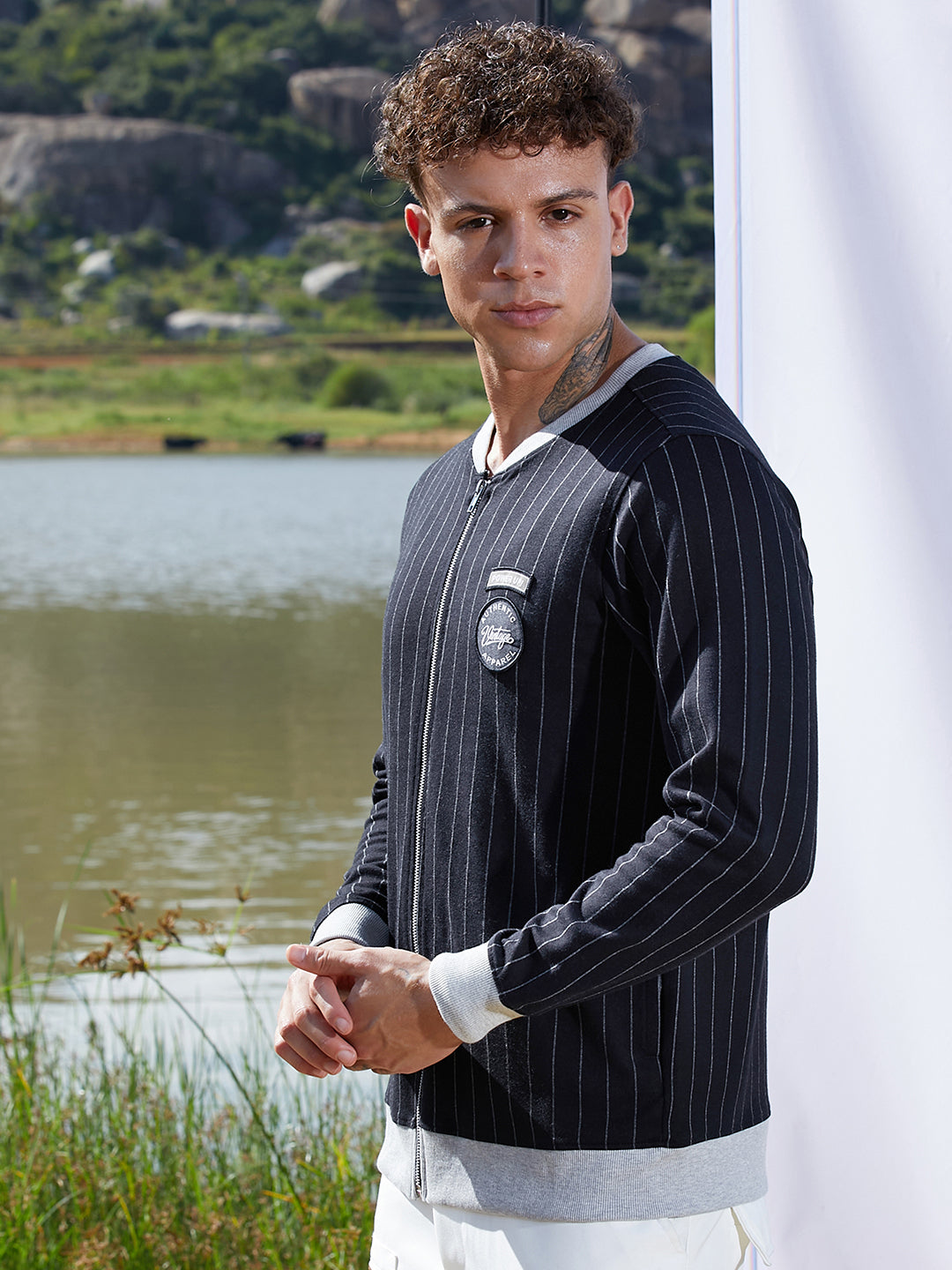 Pinstriped Jacket With Contrast Hem