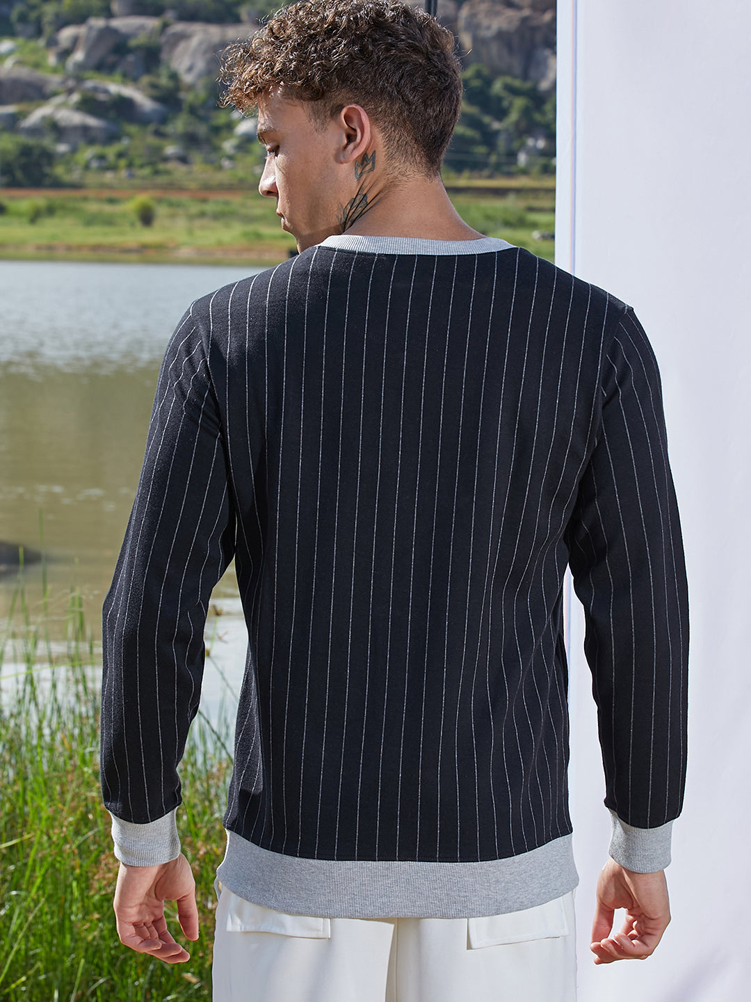 Pinstriped Jacket With Contrast Hem