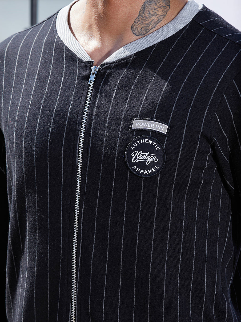 Pinstriped Jacket With Contrast Hem