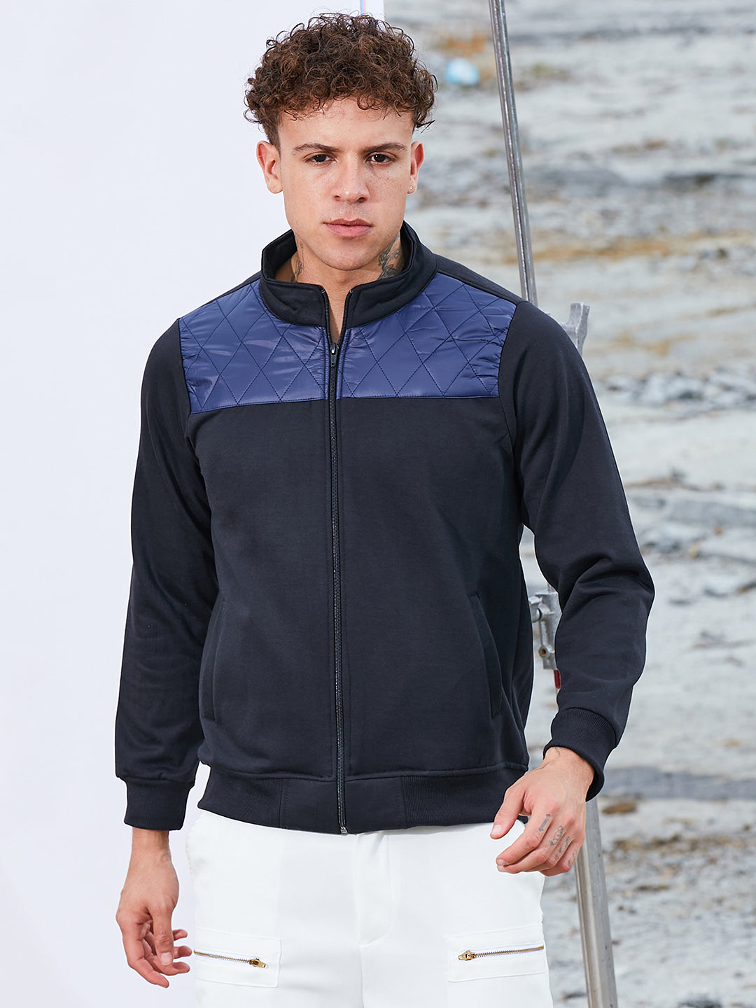 Zip-Front Jacket With Quilted Detail