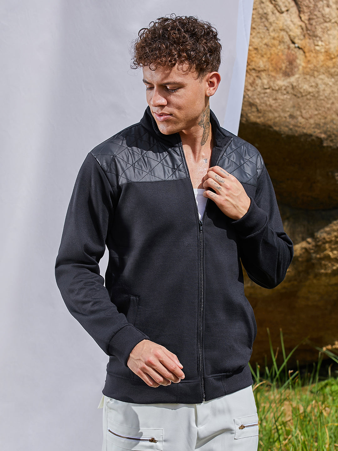 Zip-Front Jacket With Quilted Detail