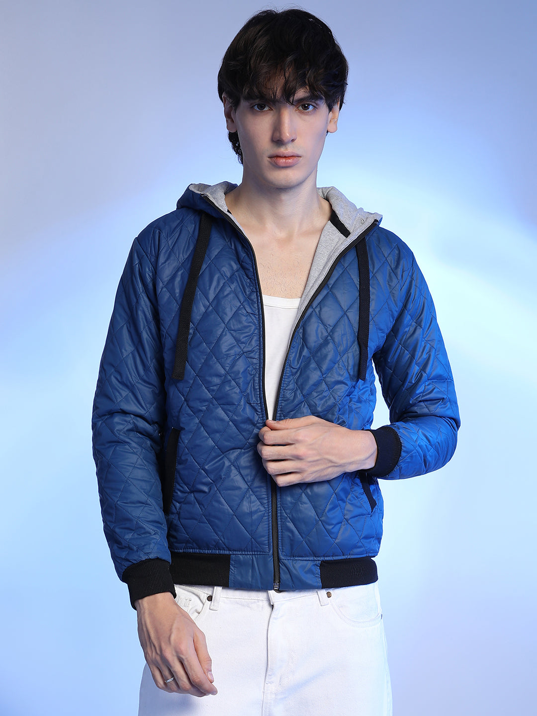 Rhombus-Quilted Bomber Jacket