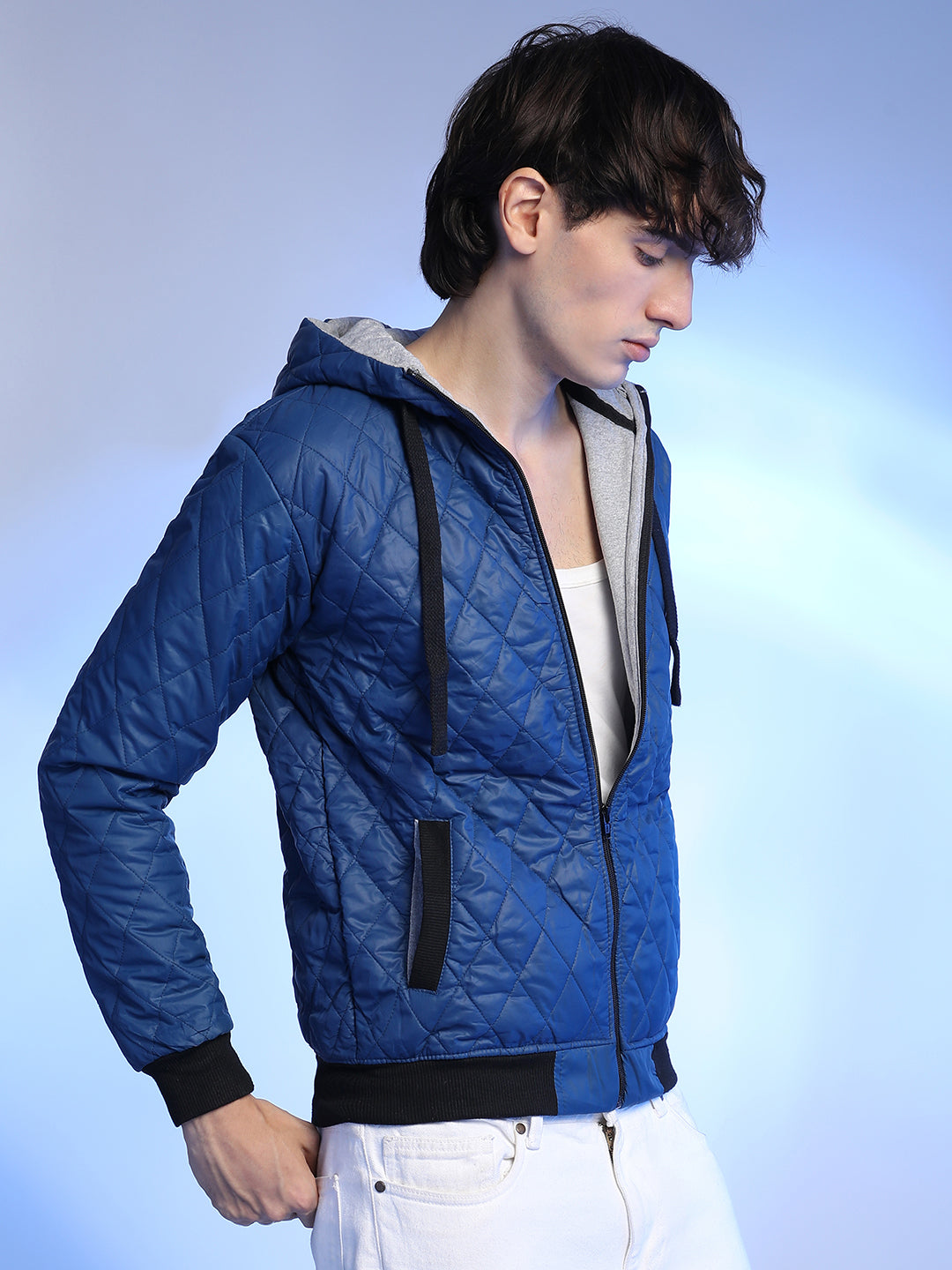 Rhombus-Quilted Bomber Jacket